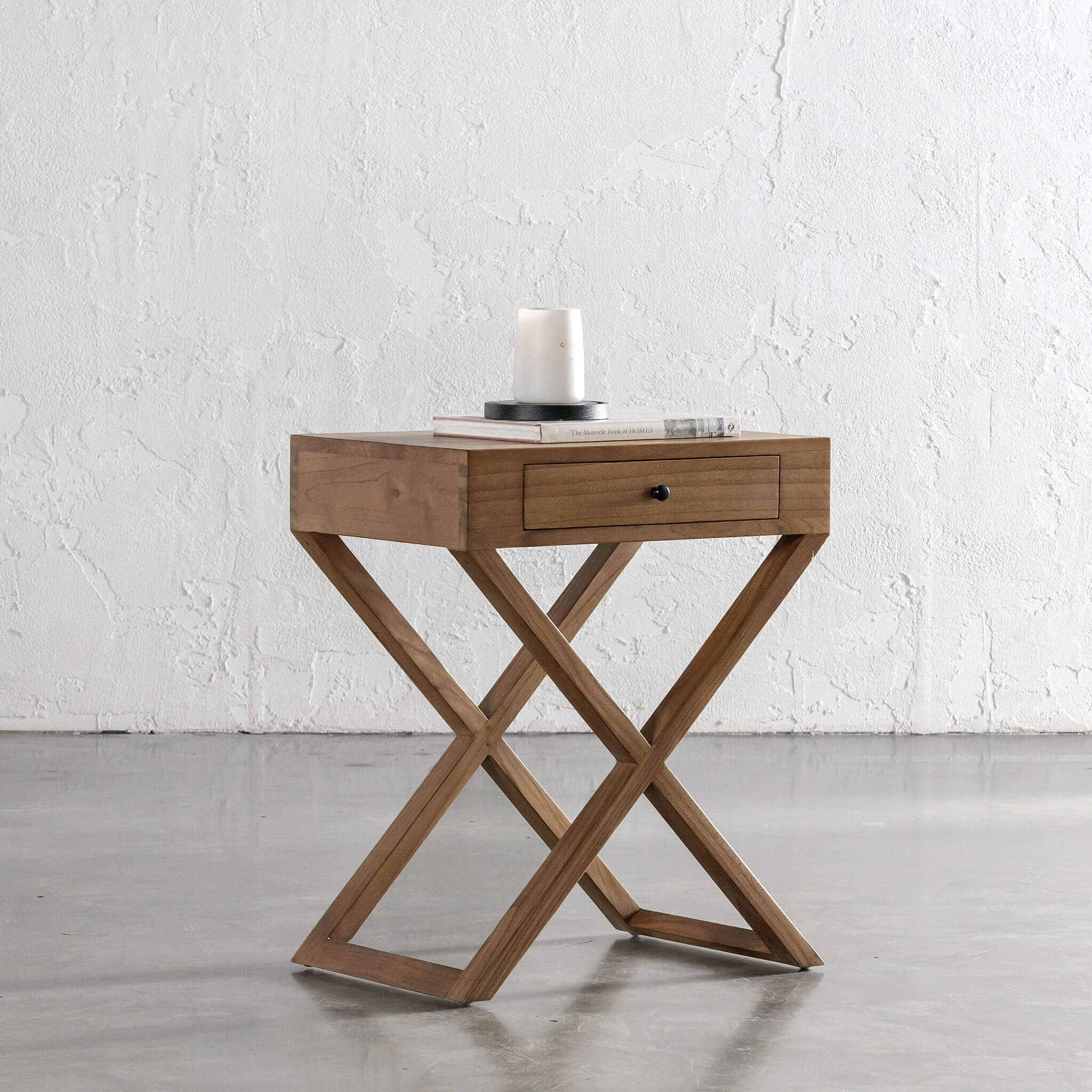 Amara Mid Century Cross Leg Bedside Table – Natural Grain