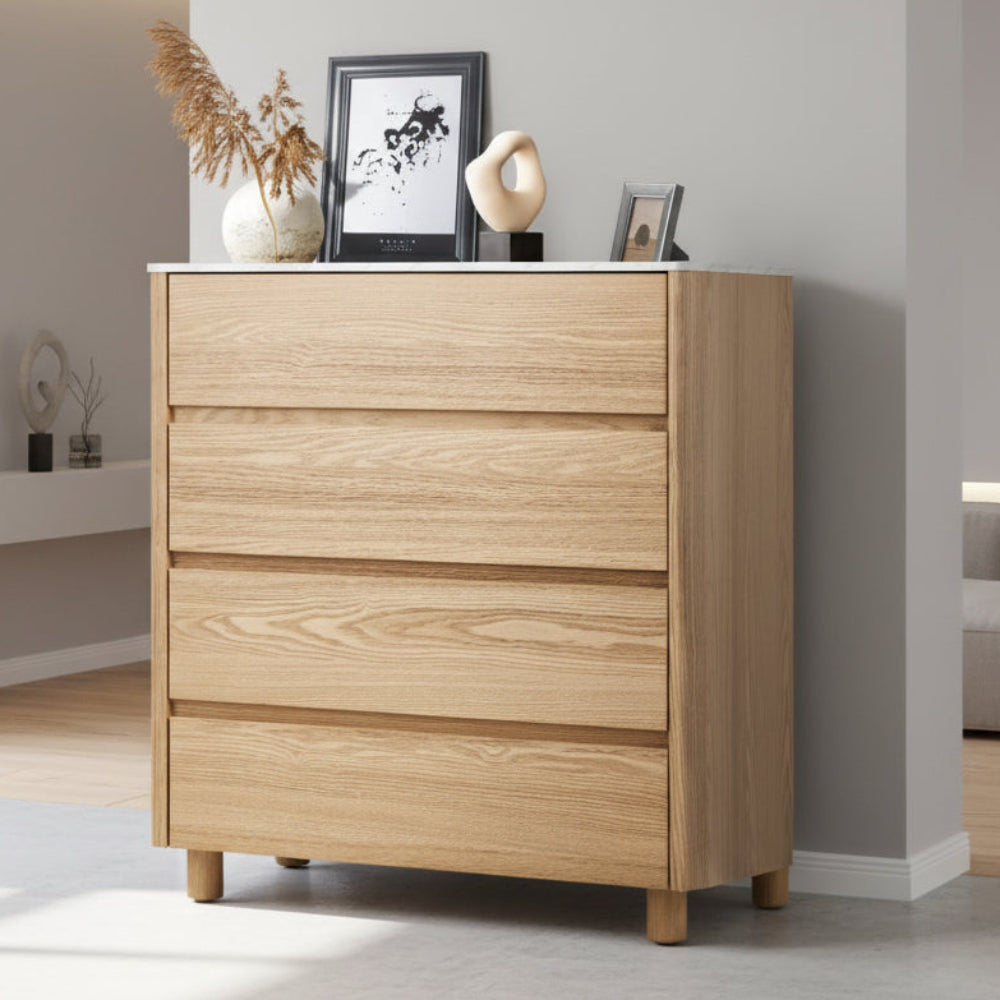 Arlo 4 Chest of Drawers Dresser Faux Marble Top Natural