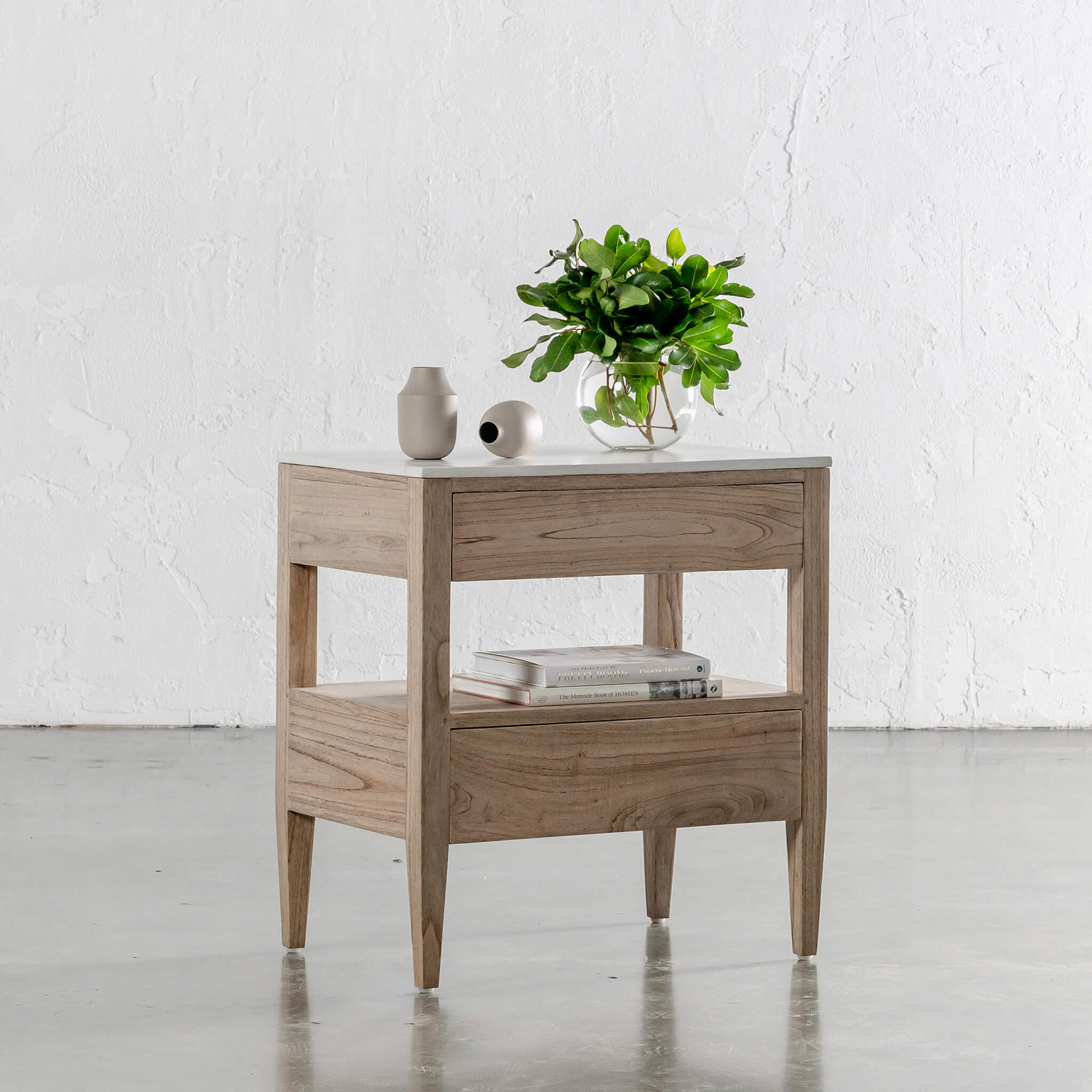 Basilio Conrad Nightstand – Natural Ash + Bianco Ciment