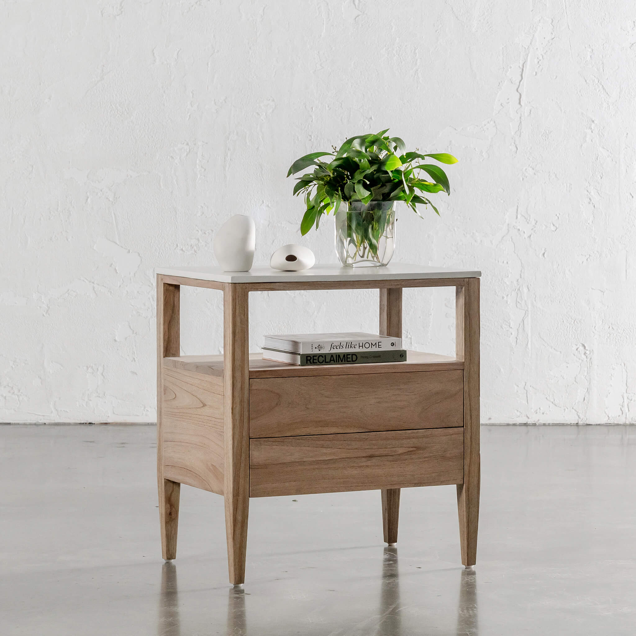Basilio Jardin Nightstand – Natural Ash + Bianco Ciment