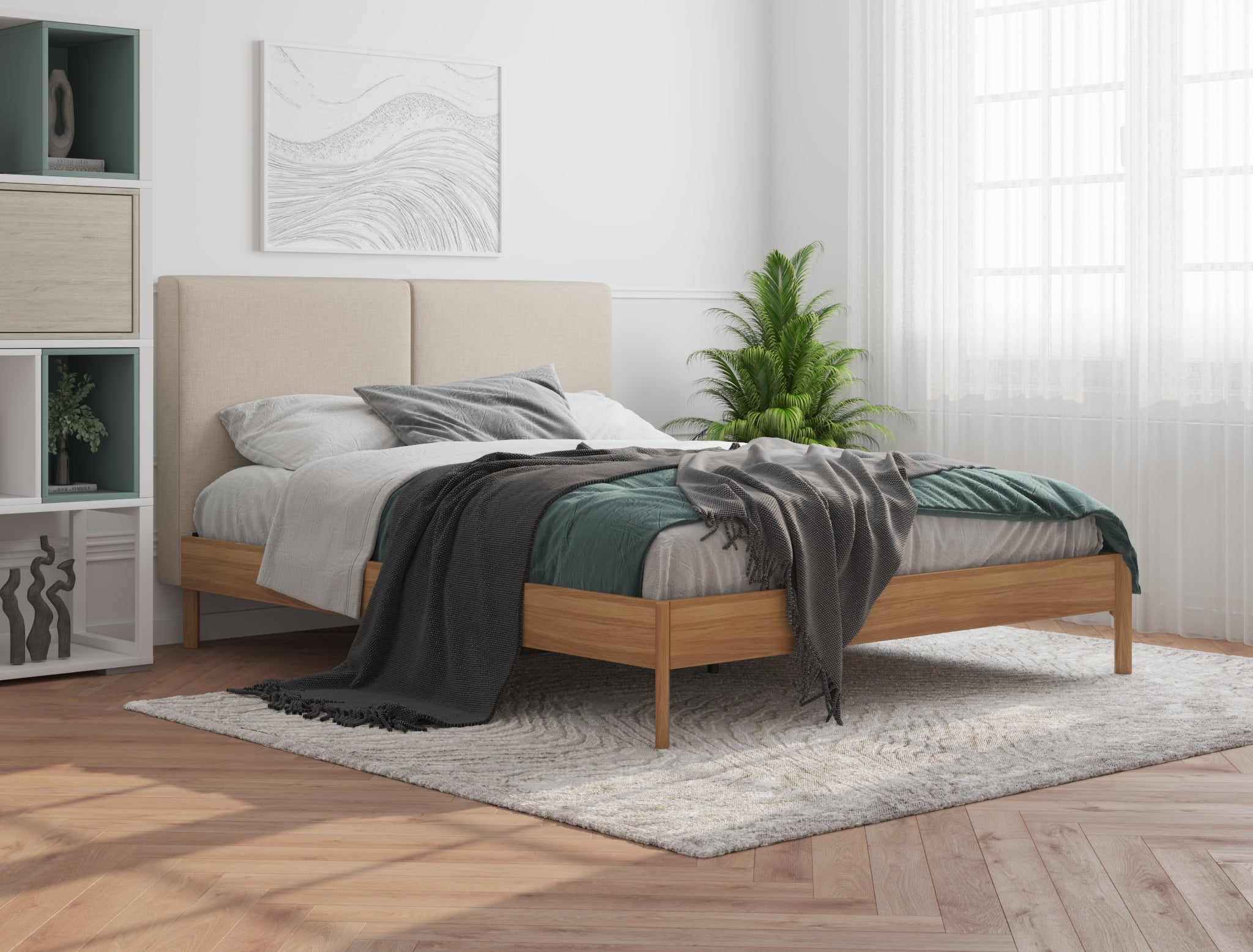 Beige White Oak Natural Bed Frame