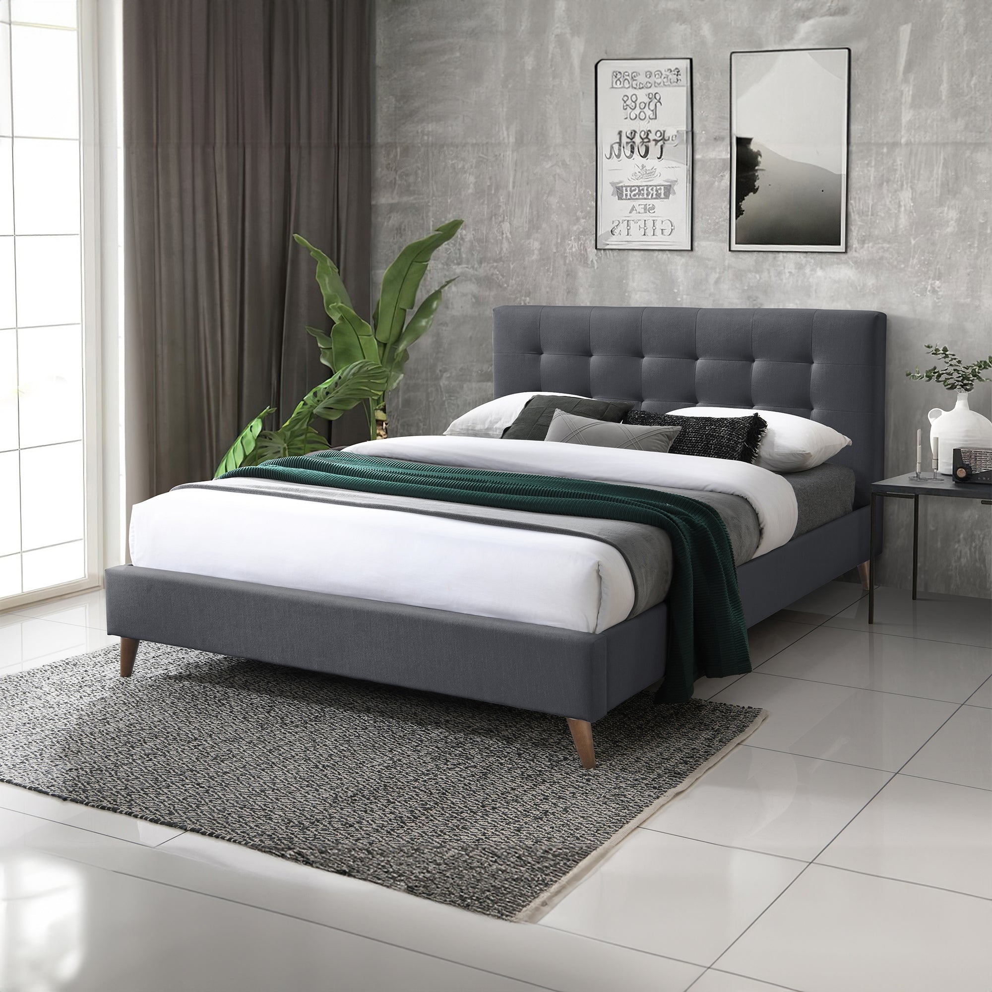 Janice Queen Bed Frame Fabric Charcoal
