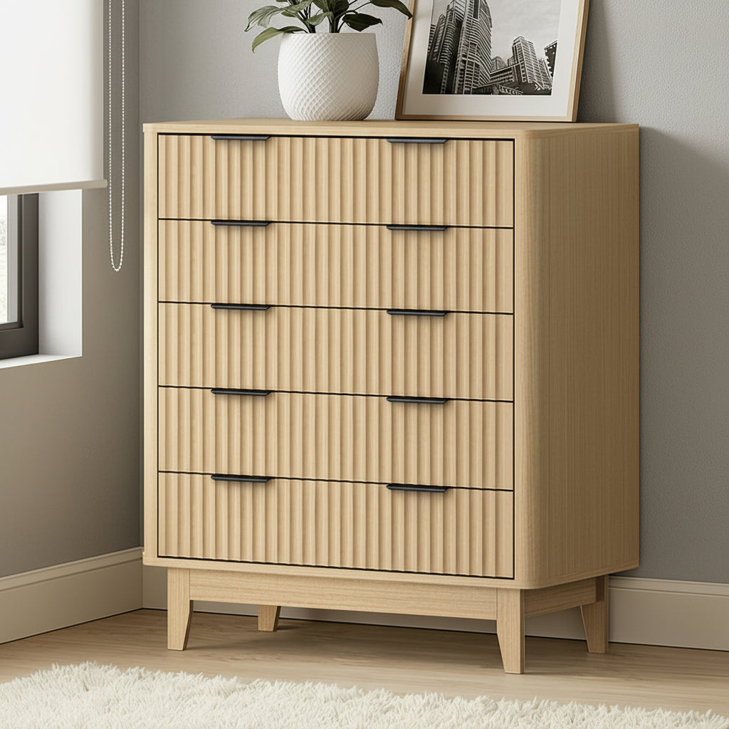 Lumi 5 Chest of Drawers Dressers Tallboy Stripe Natural