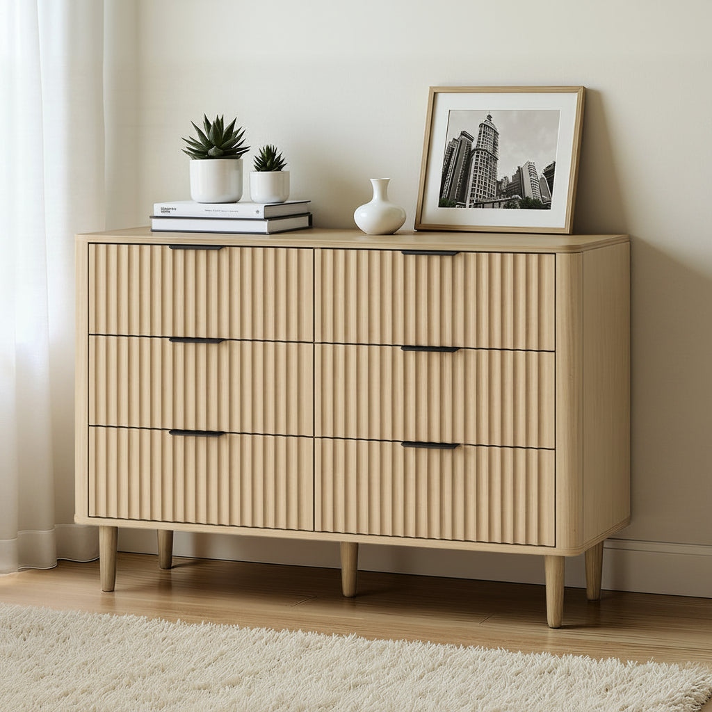 Lumi 6 Chest of Drawers Dressers Lowboy Stripe Natural