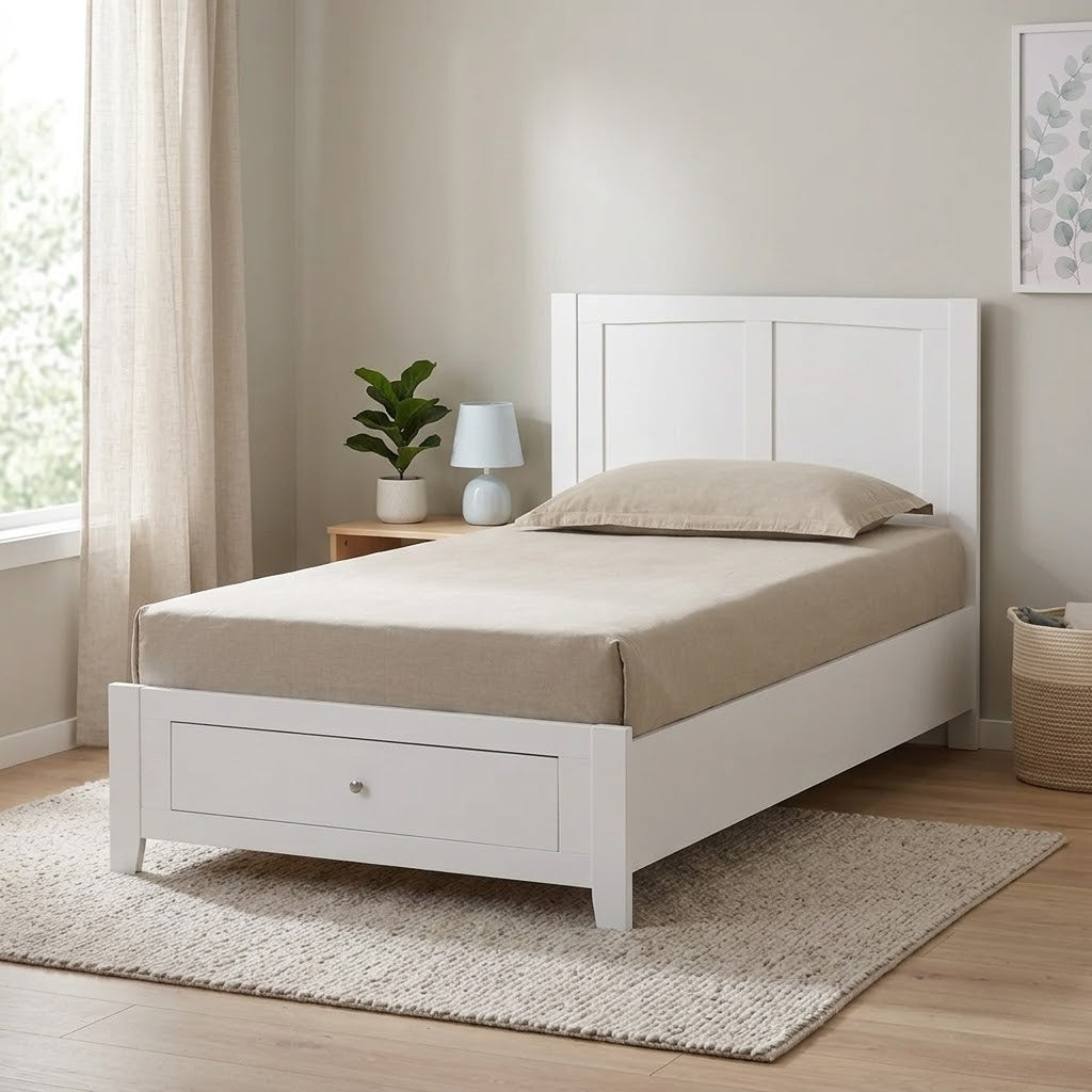 Luna King Bed Frame Storage Drawer White