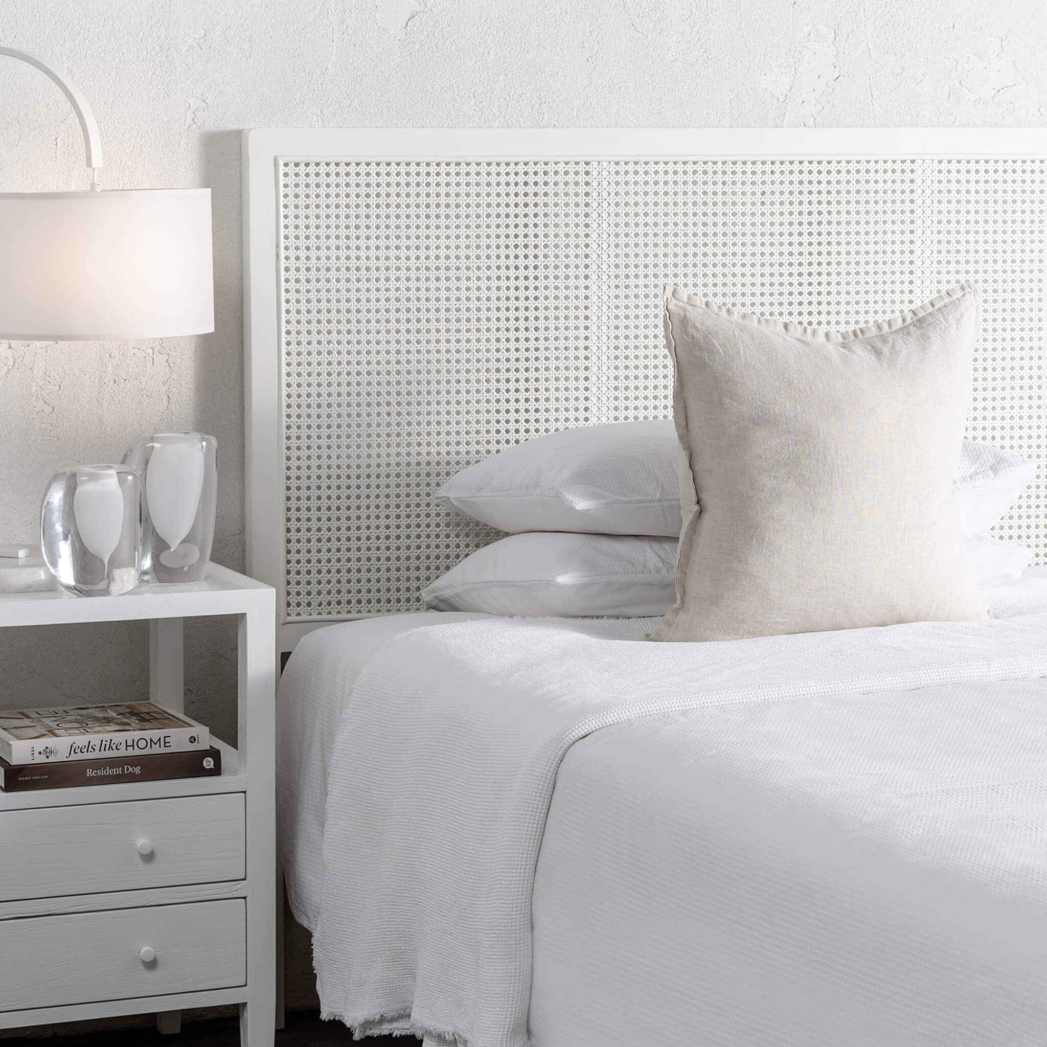 Maland Rattan Bedhead – White Frame + White Rattan