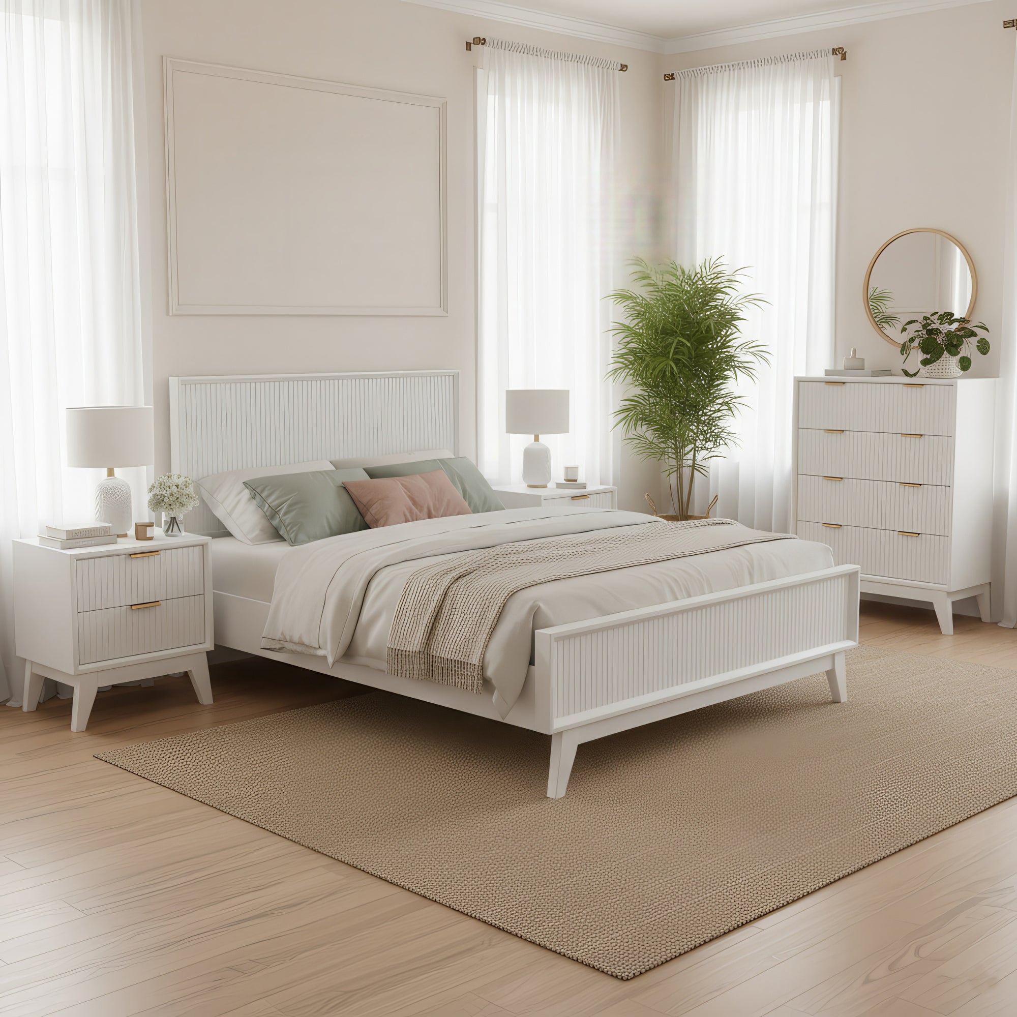 Matilda 4pc King Bed Suite Bedside Tallboy Frame Set White
