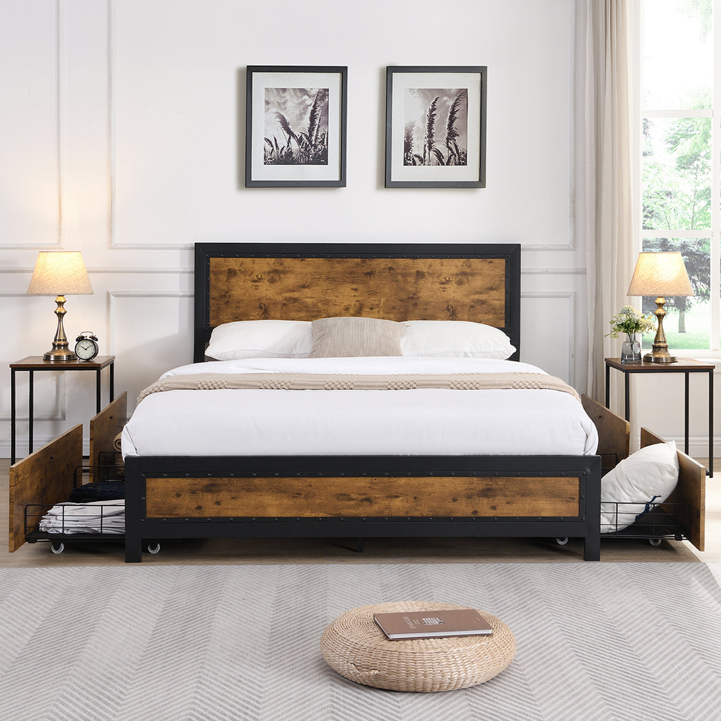 Metal Bed Frame with Storage Drawers