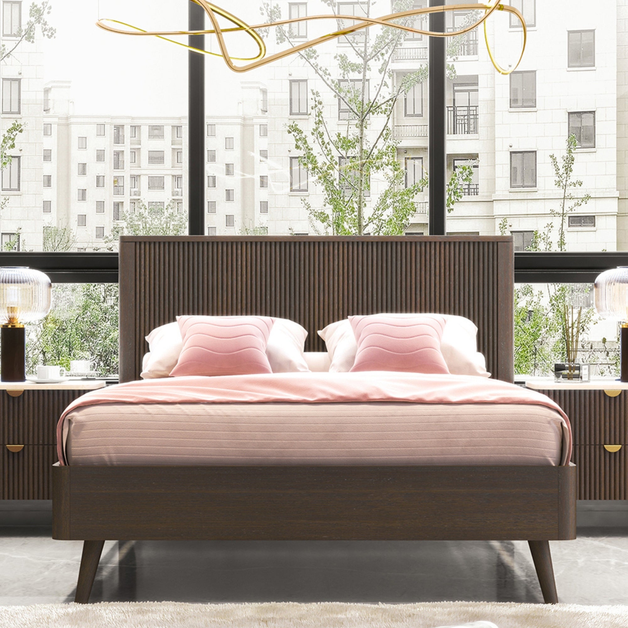 Milo 4pc Bedroom Set King Bed Frame Bedside Dresser Walnut