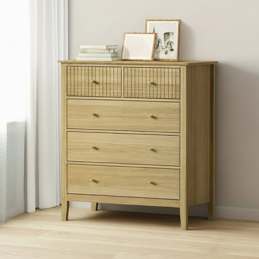 Nordic 5 Chest of Drawers Dresser Storage Cabinet Tallboy Natural