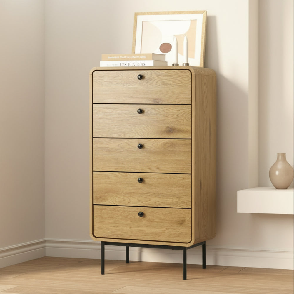 Oakridge 5 Chest of Drawers Dresser Tallboy Wooden Handle Natural