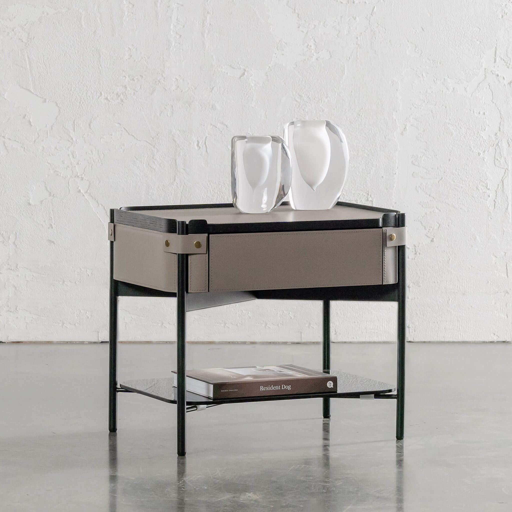 Panzano Nightstand With Drawer – Khaki Stone Leather