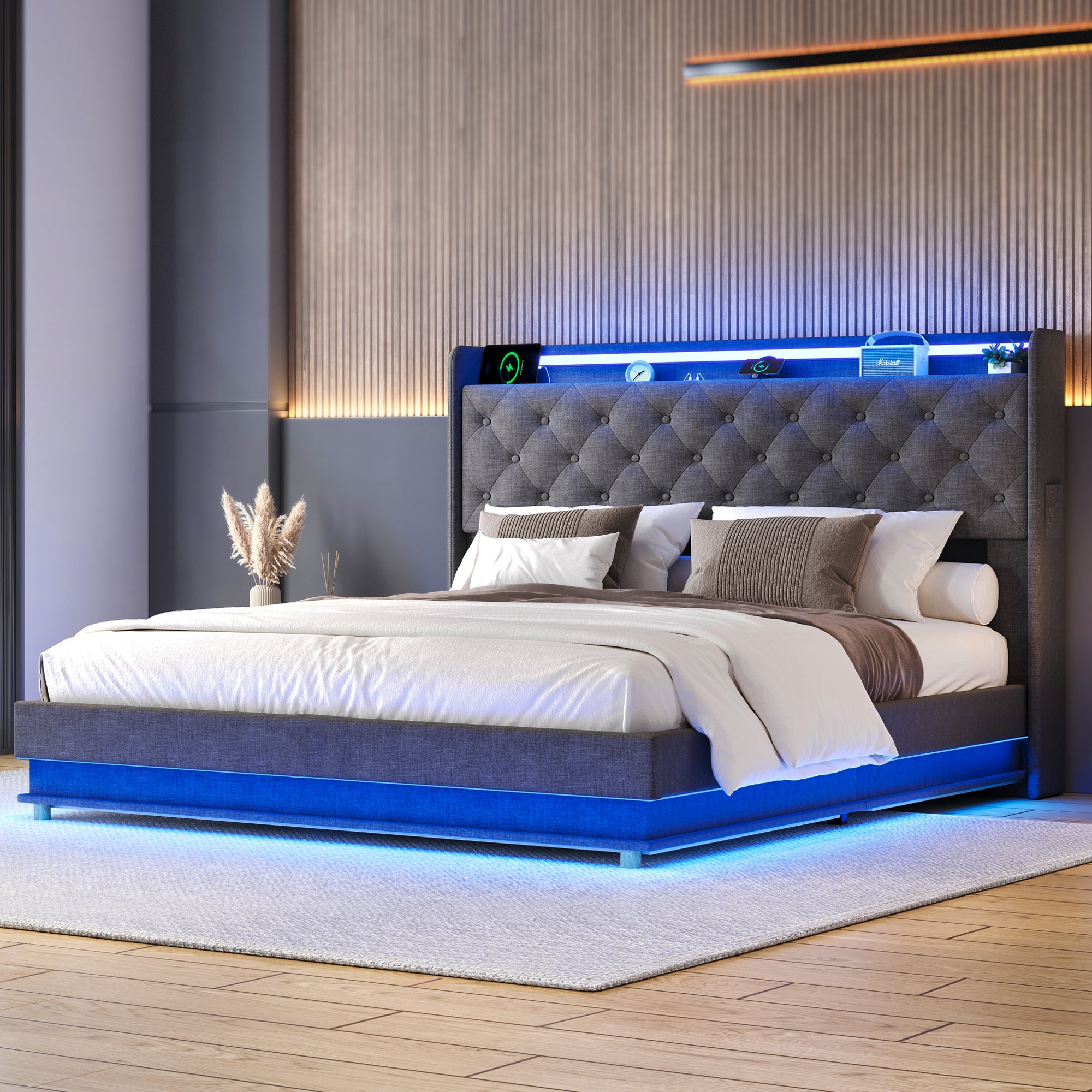 Gas Lift Bed Frame with Storage LED & USB