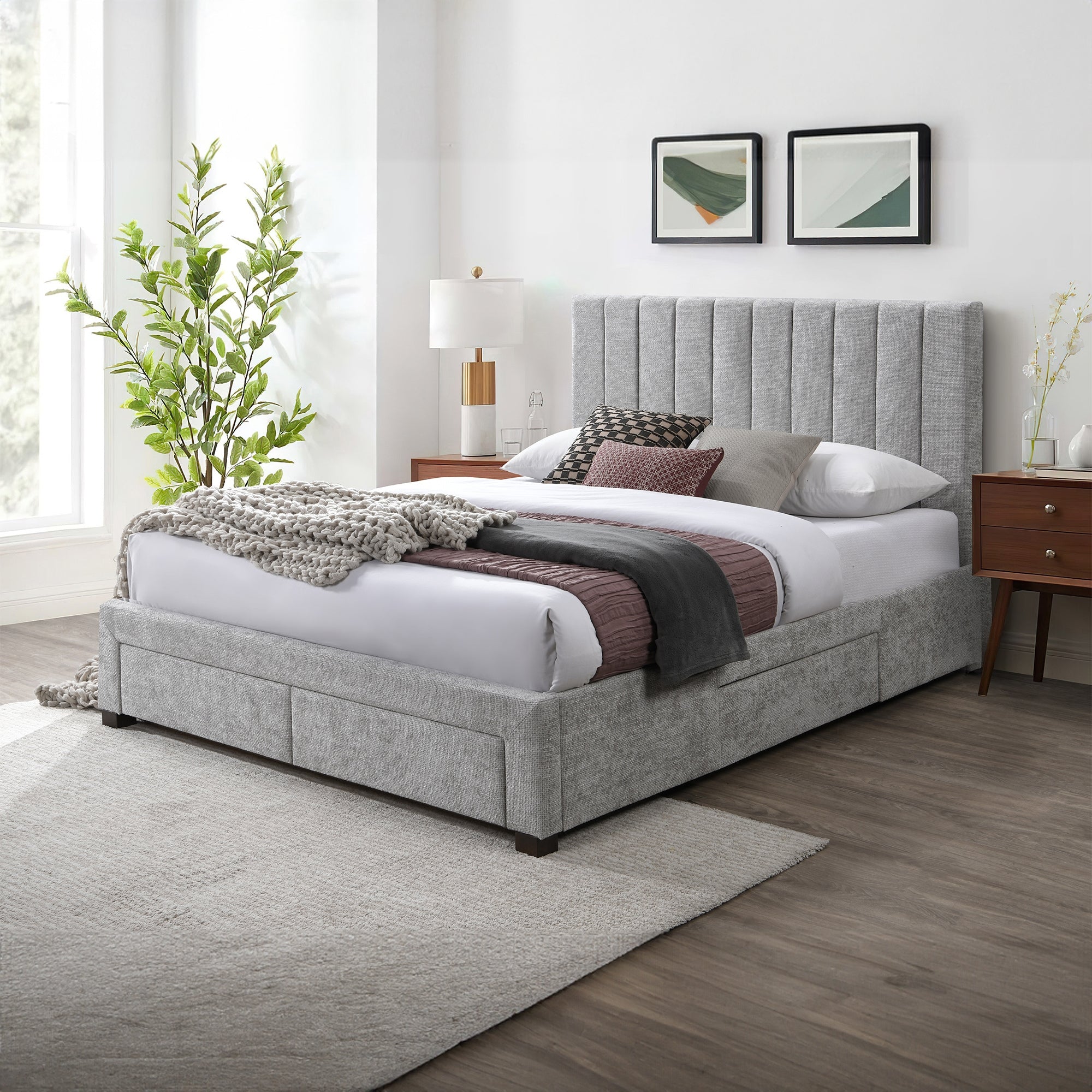 St Coco Double Bed Frame Storage Drawer Stone Grey