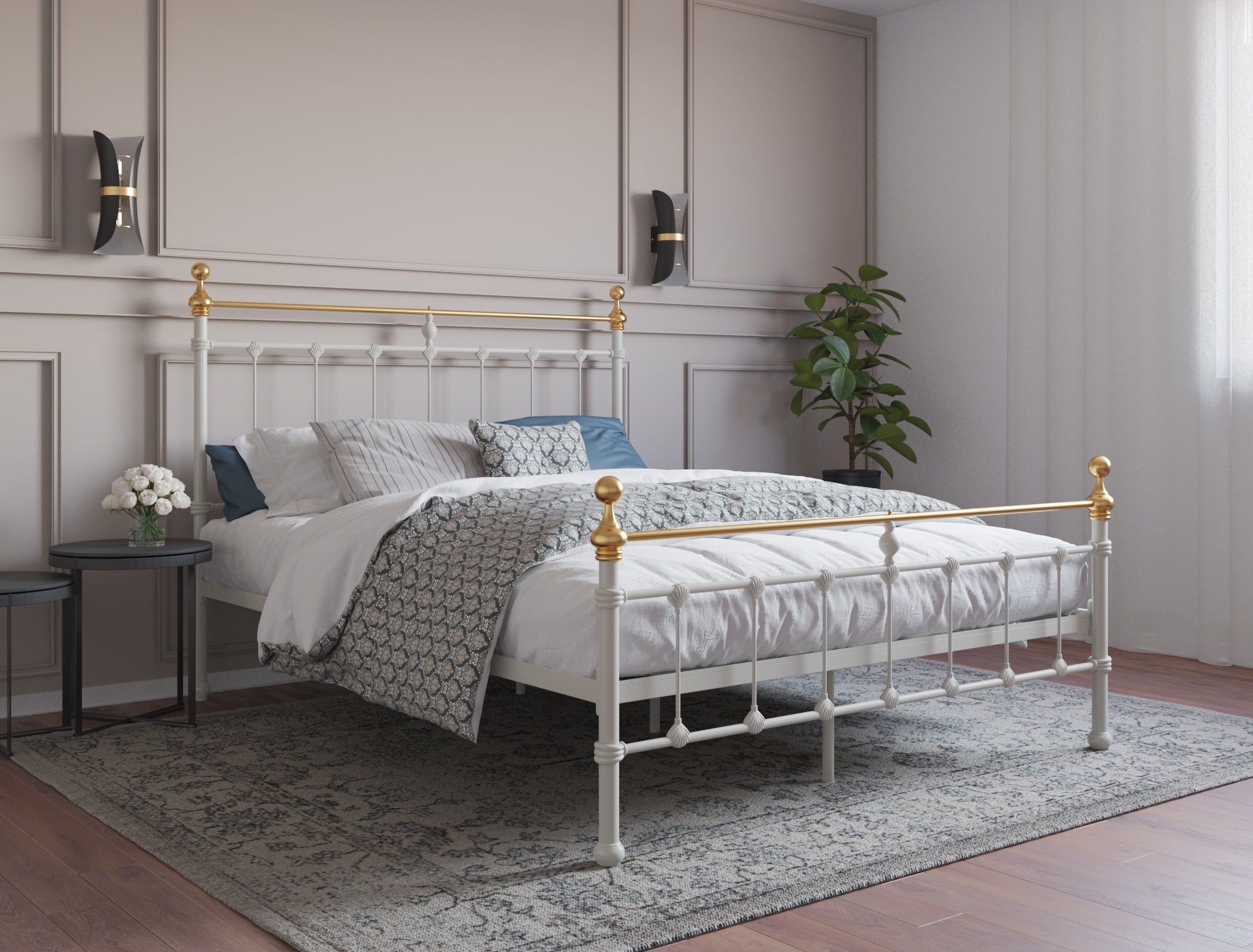 Elizabeth White / Gold Metal Bed Frame