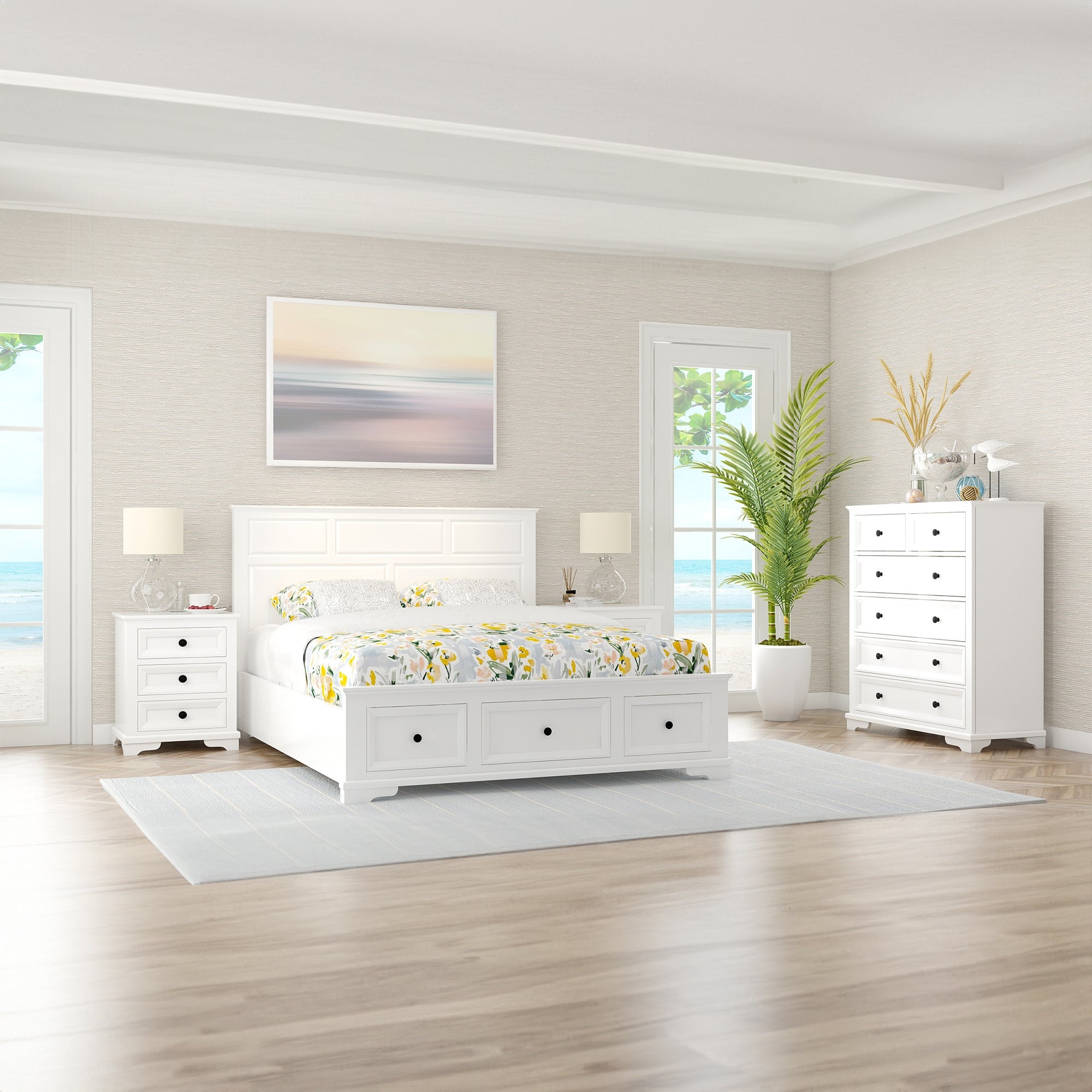 Venice 4pc King Size Set Bedroom Suite Bed Frame Bedside Table Tallboy White