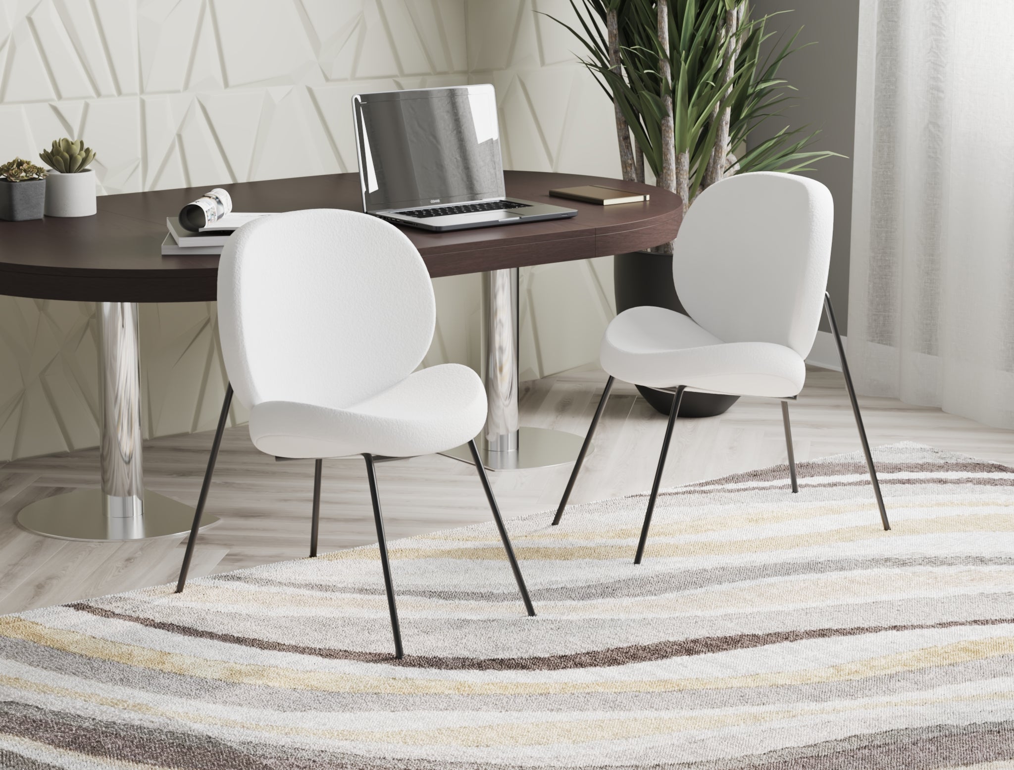 Set of 2 Charlie White Boucle Chairs - Image 1
