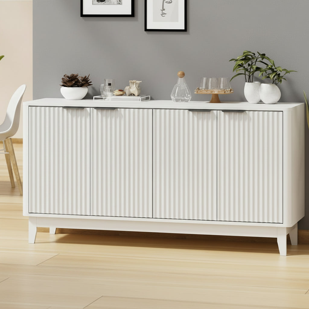 Meadow Buffet Sideboard Storage Cabinet 4 Doors Cupboard White - Image 1