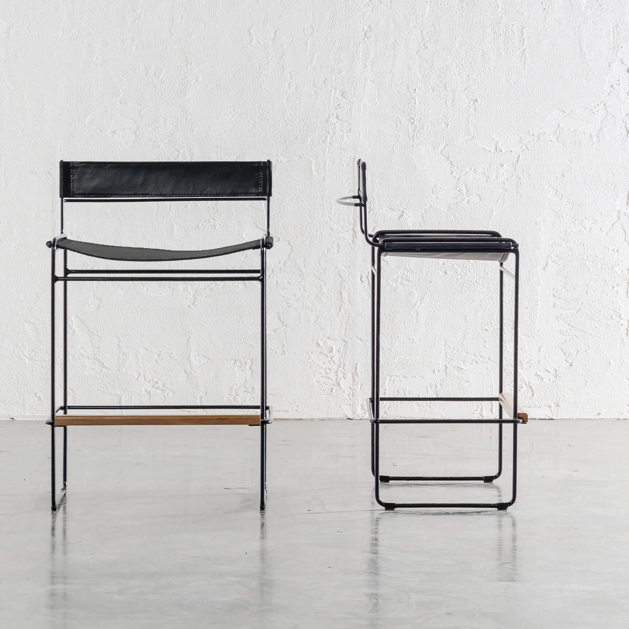 Taro Black Leather Bar Chair – Black Steel Frame