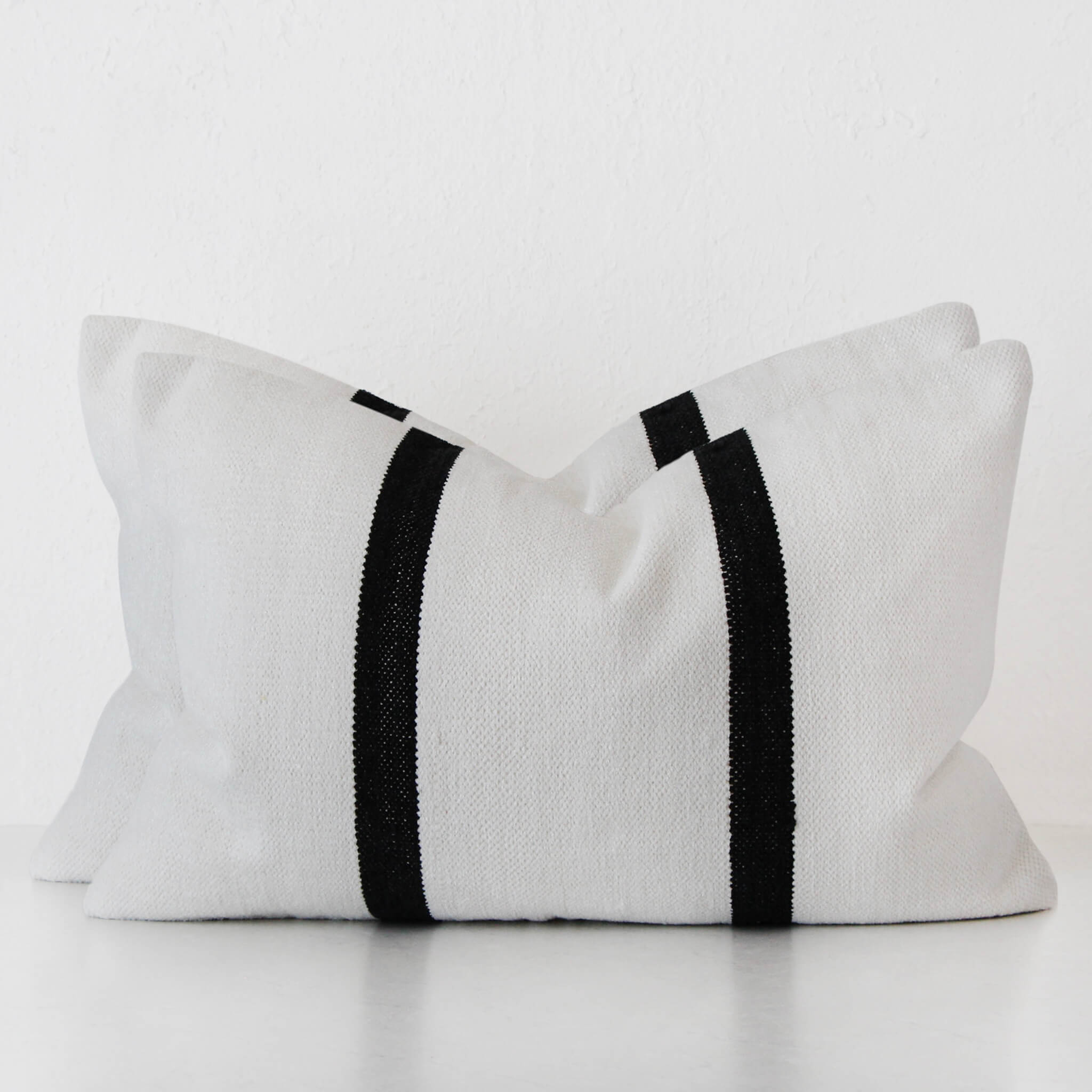 Casella Hand Woven Cushion Bundle X2 – Ivory + Black Stripe