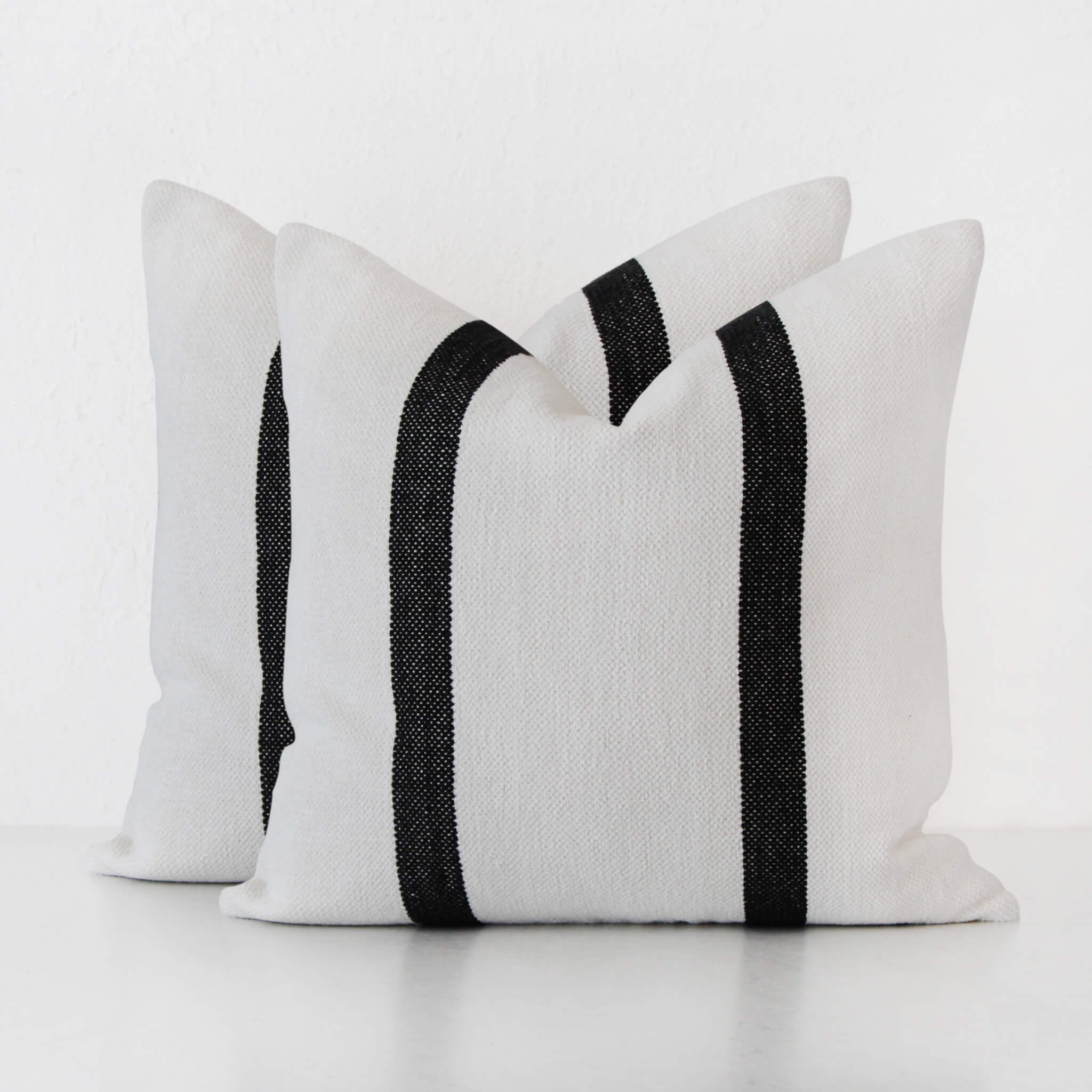 Casella Hand Woven Cushion Bundle X2 – Ivory + Black Stripe