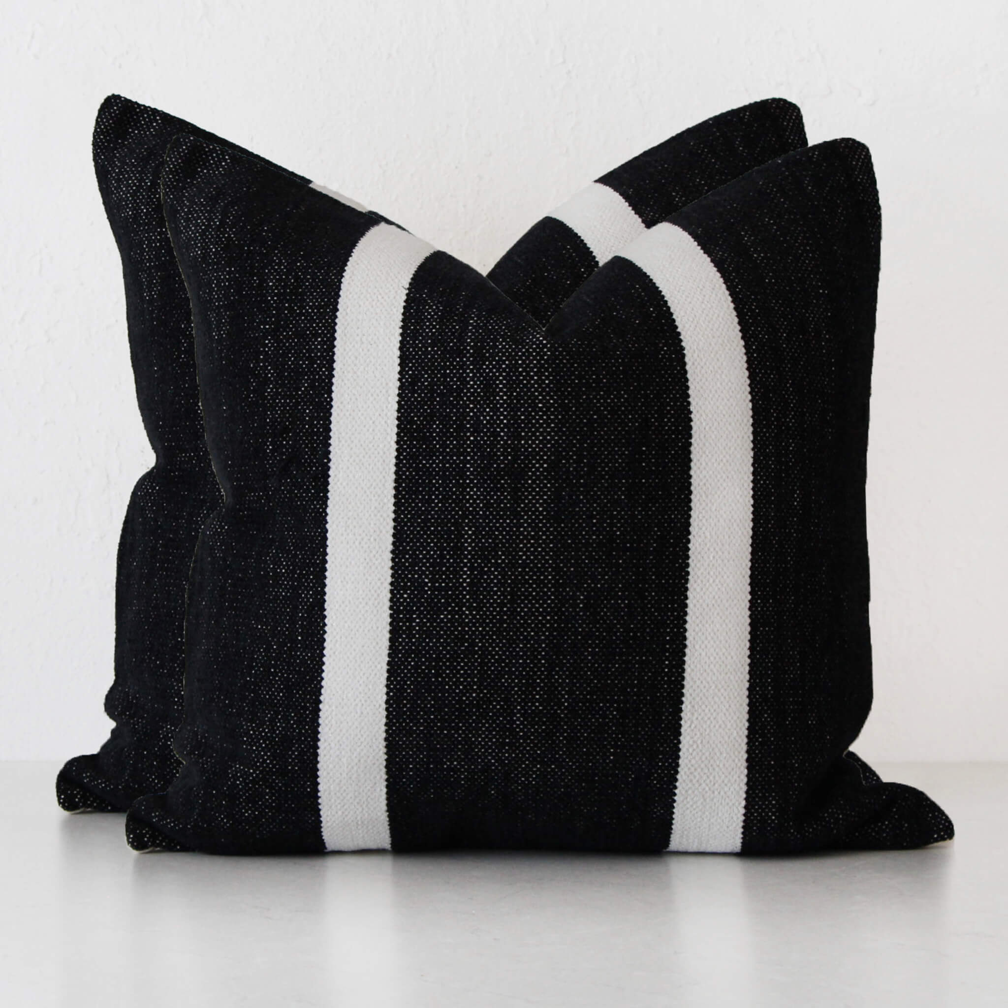 Casella Hand Woven Cushion Bundle X2 – Black Noir + Ivory Stripe - Image 1