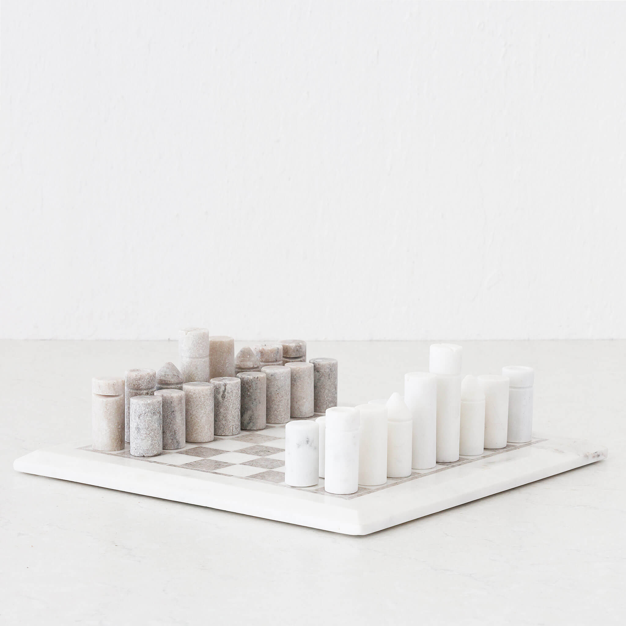 Gambit Marble Chess Set – Beige + White Marble - Image 1