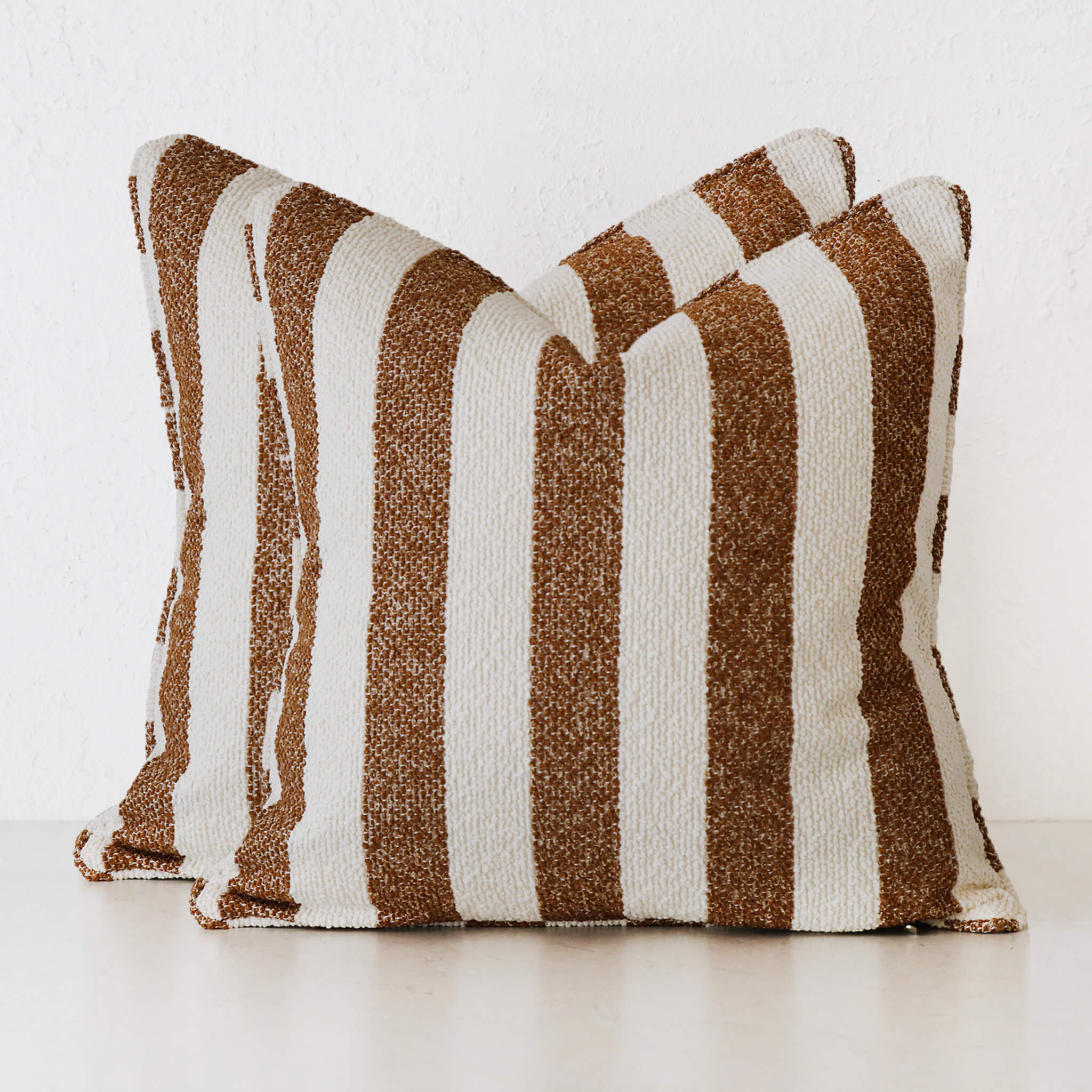 Napoli Cushion Bundle X2 – Burnt Caramel + Bone Stripe - Image 1