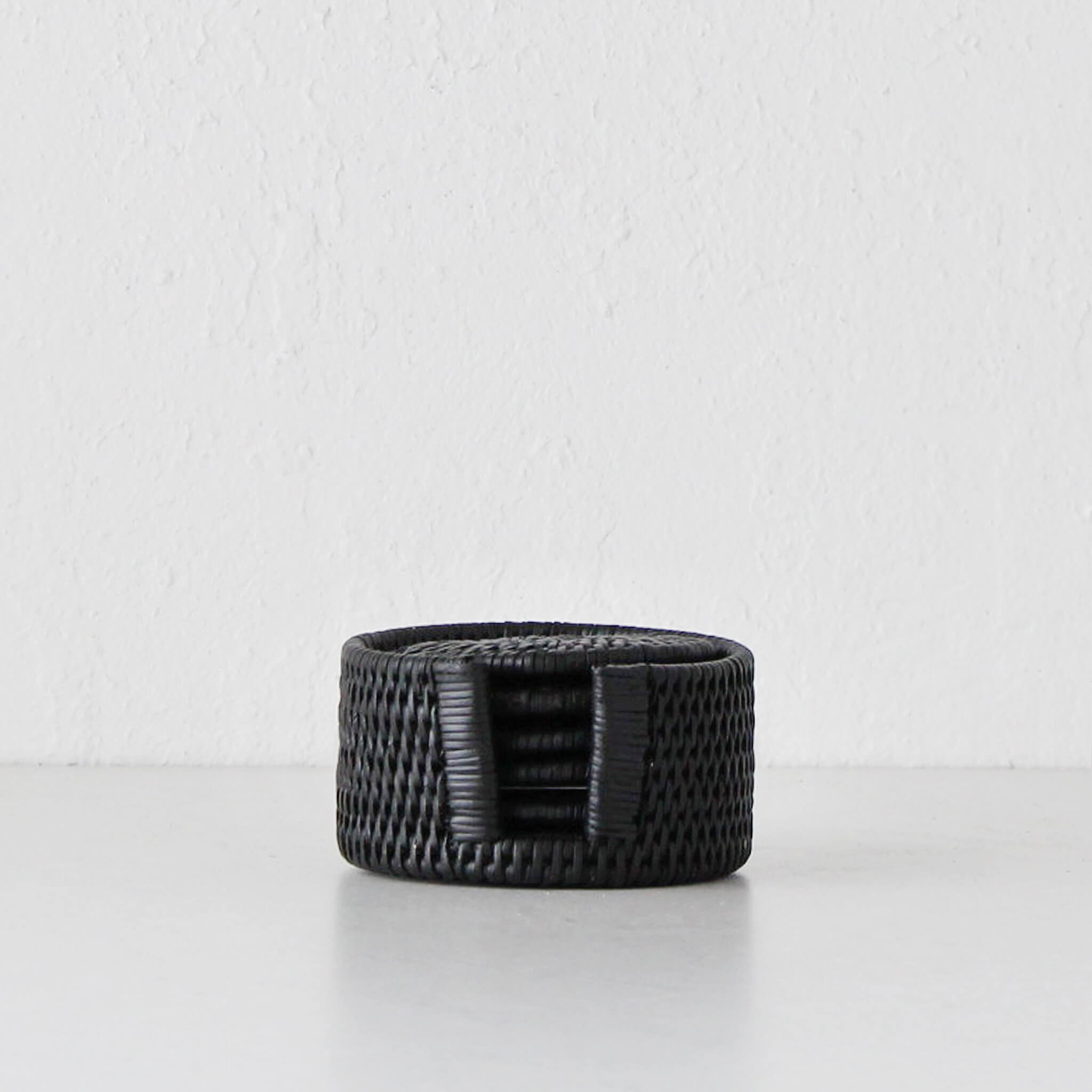 Paume Rattan Round Coaster – Black Rattan - Image 1