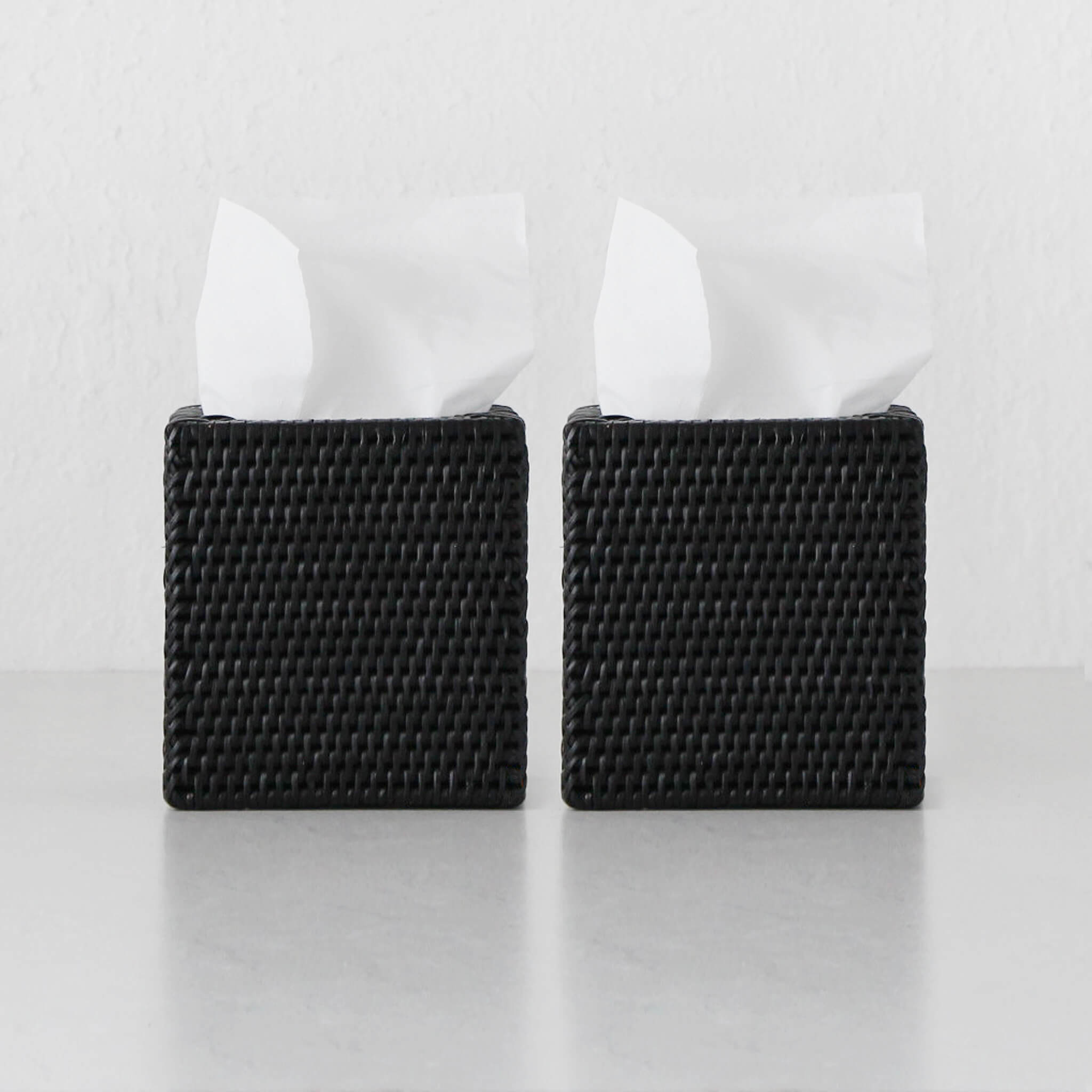 Paume Rattan Square Tissue Box Cover – Black Rattan