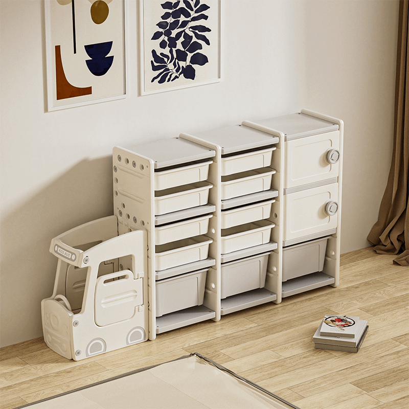 Bus-themed Kids Storage Organizer With Multi-layer Shelves – Toy And Book Storage