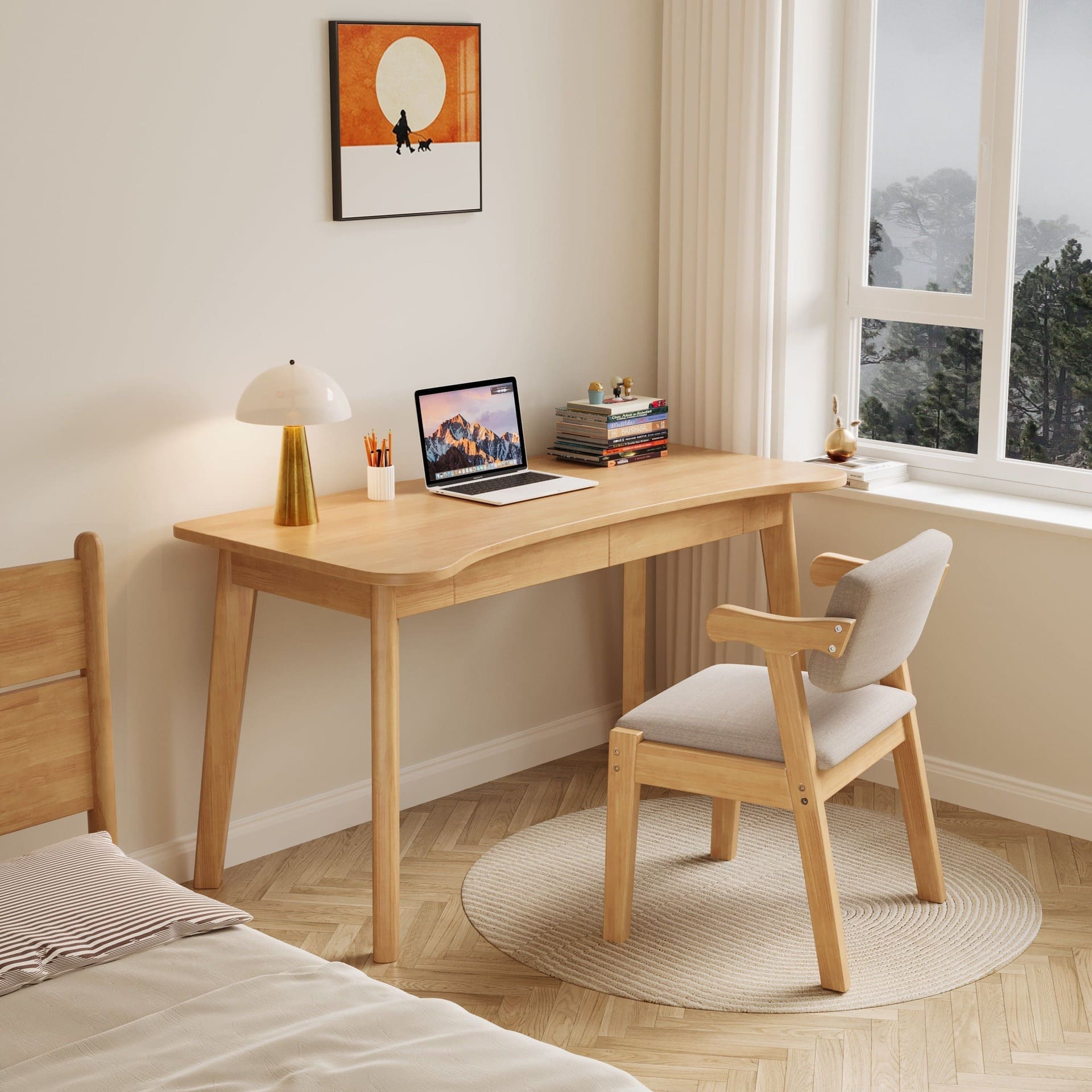 Natural Draylen Study Desk And Z Shape Chair Set