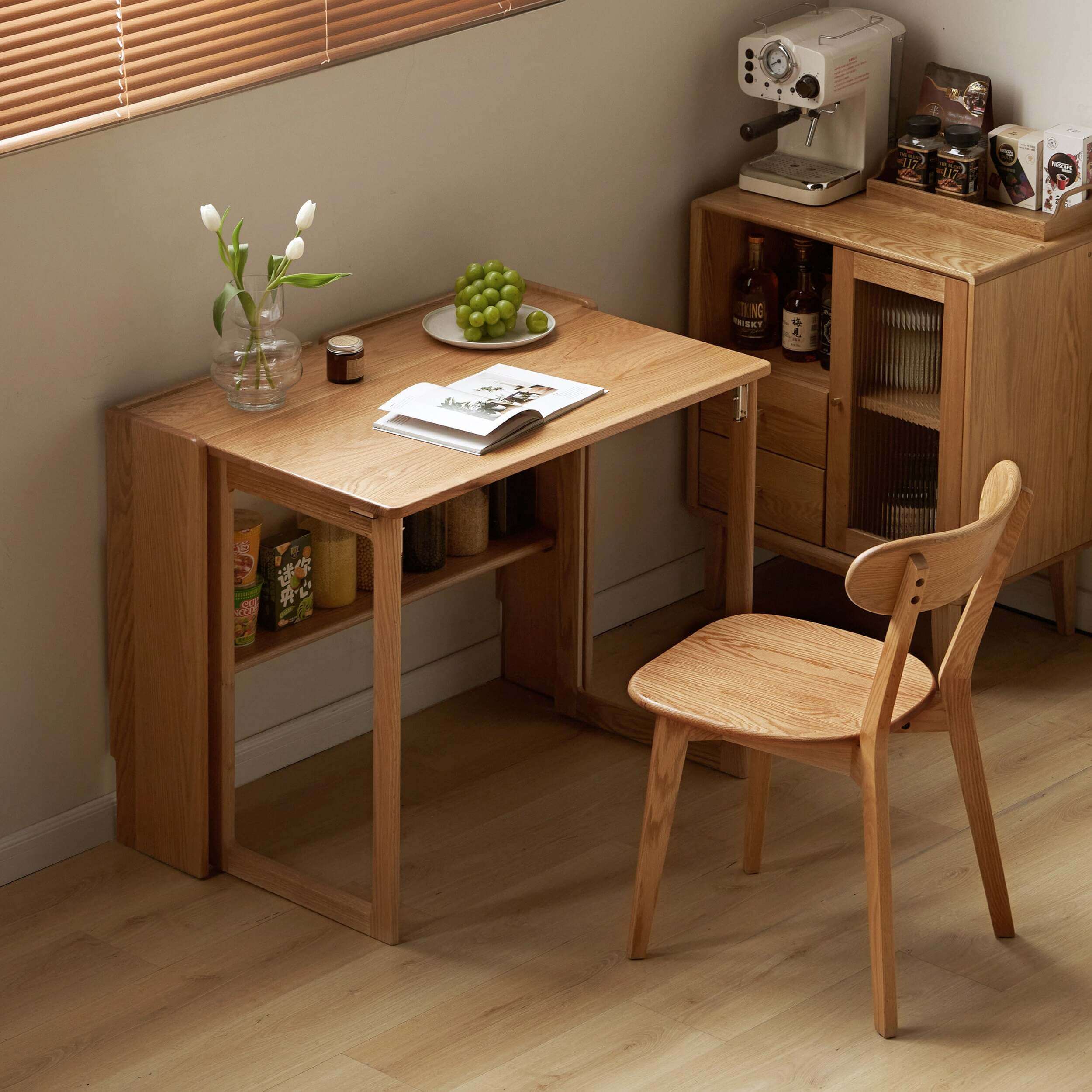 Natural Wood Color Space Saving Folding Study Desk