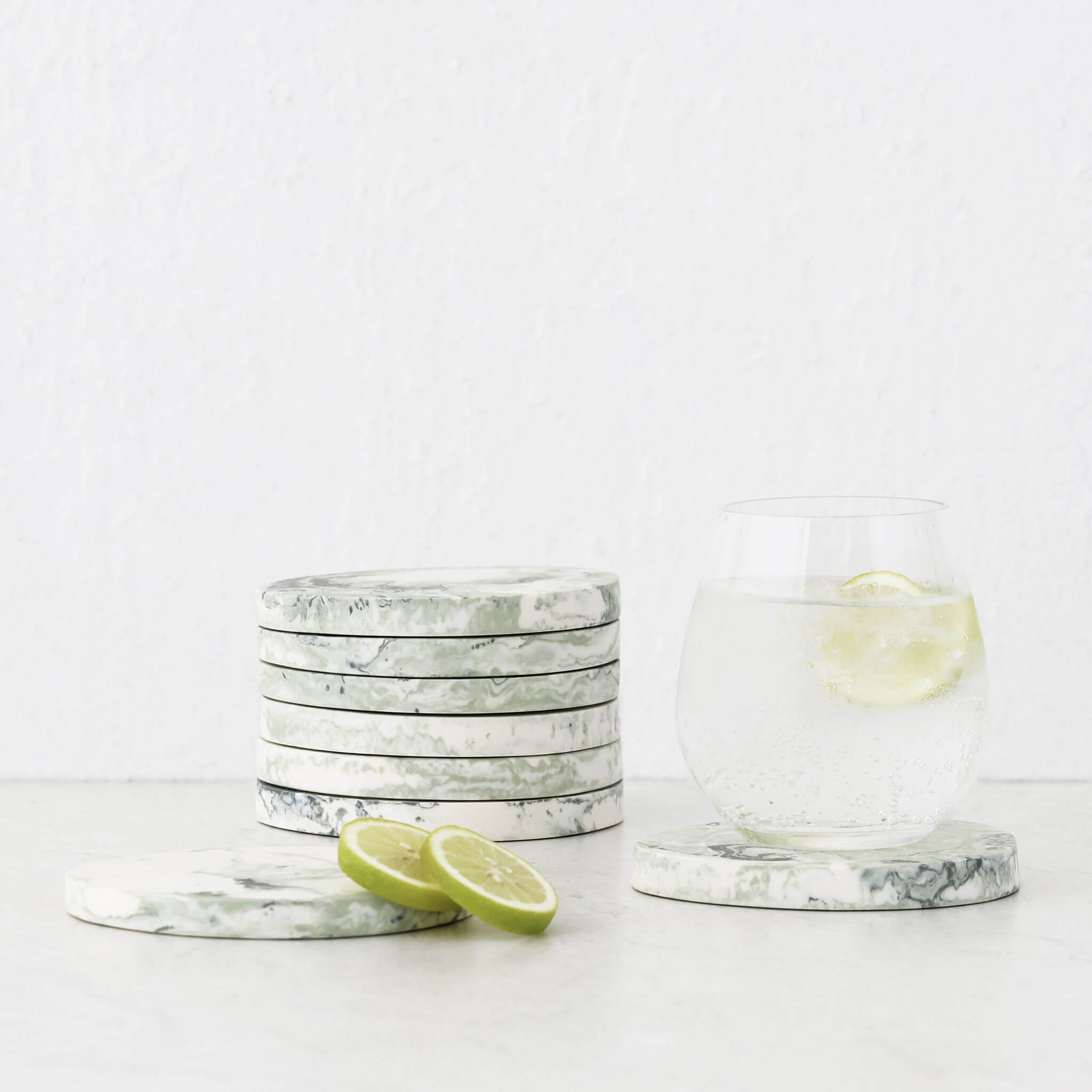 Wesley Resin Pebble Coasters – Sage - Image 1