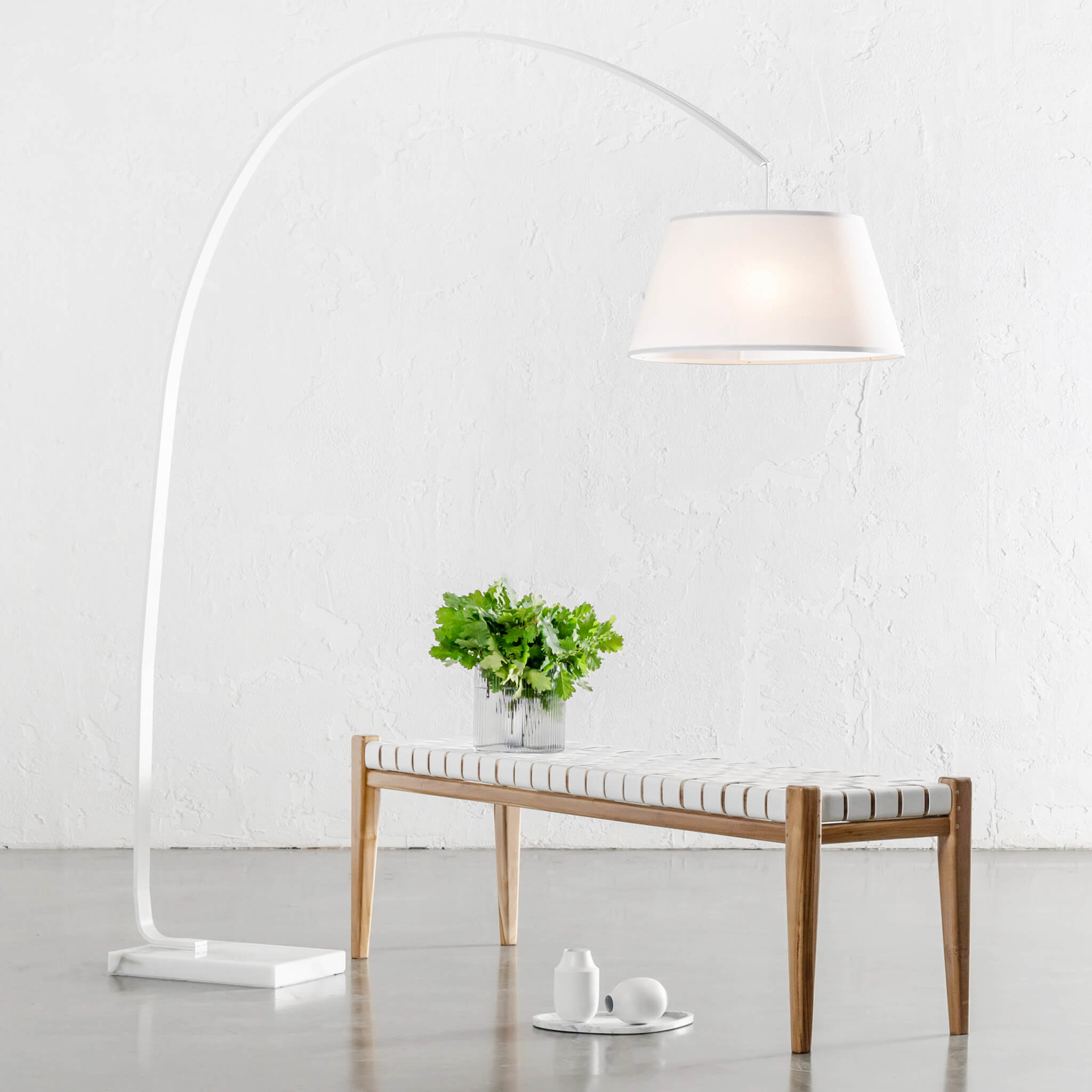 Arc Eighty Curve Floor Lamp – White + White Marble Base