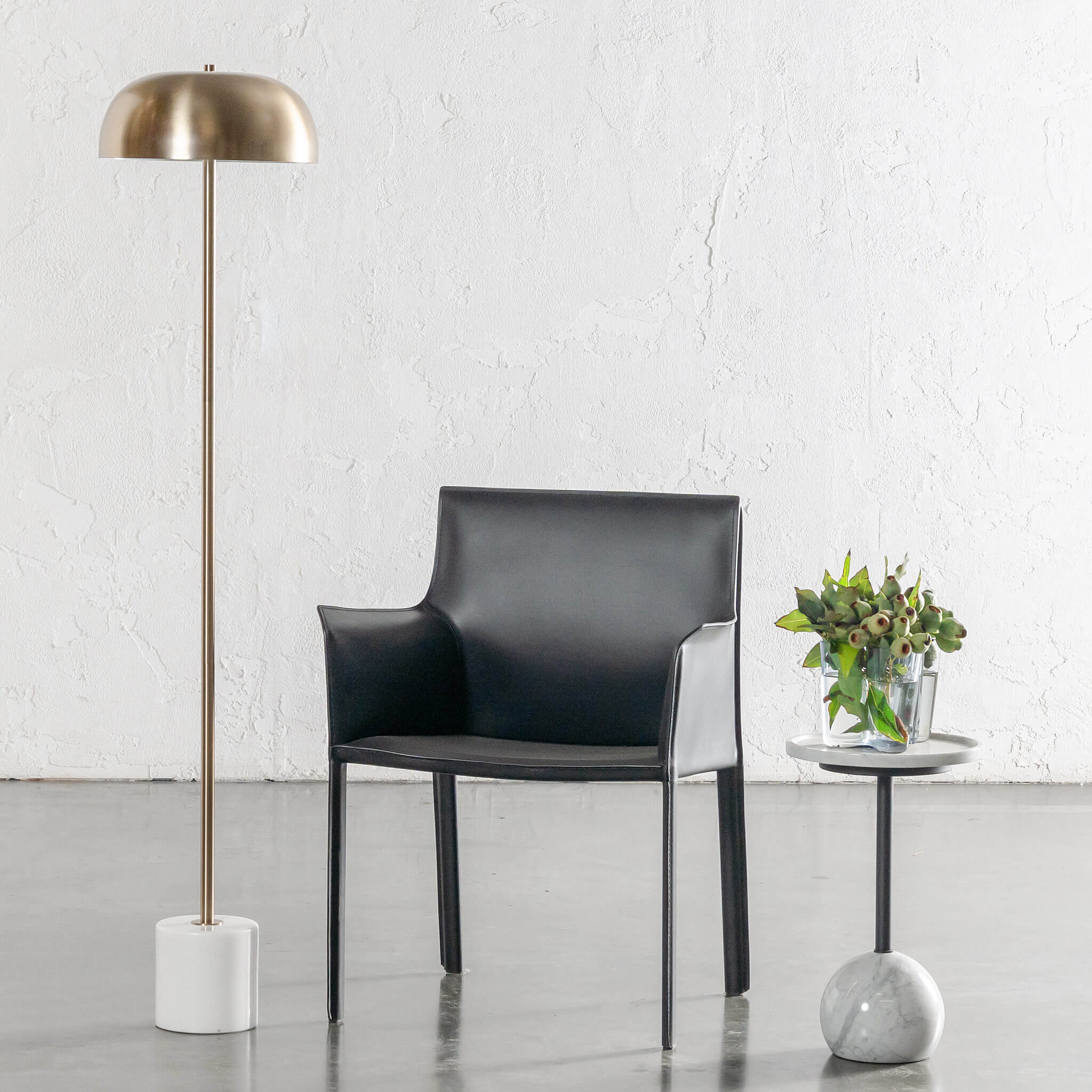 San Lourenca Marble Floor Lamp – Antique Brass Shade + White Marble