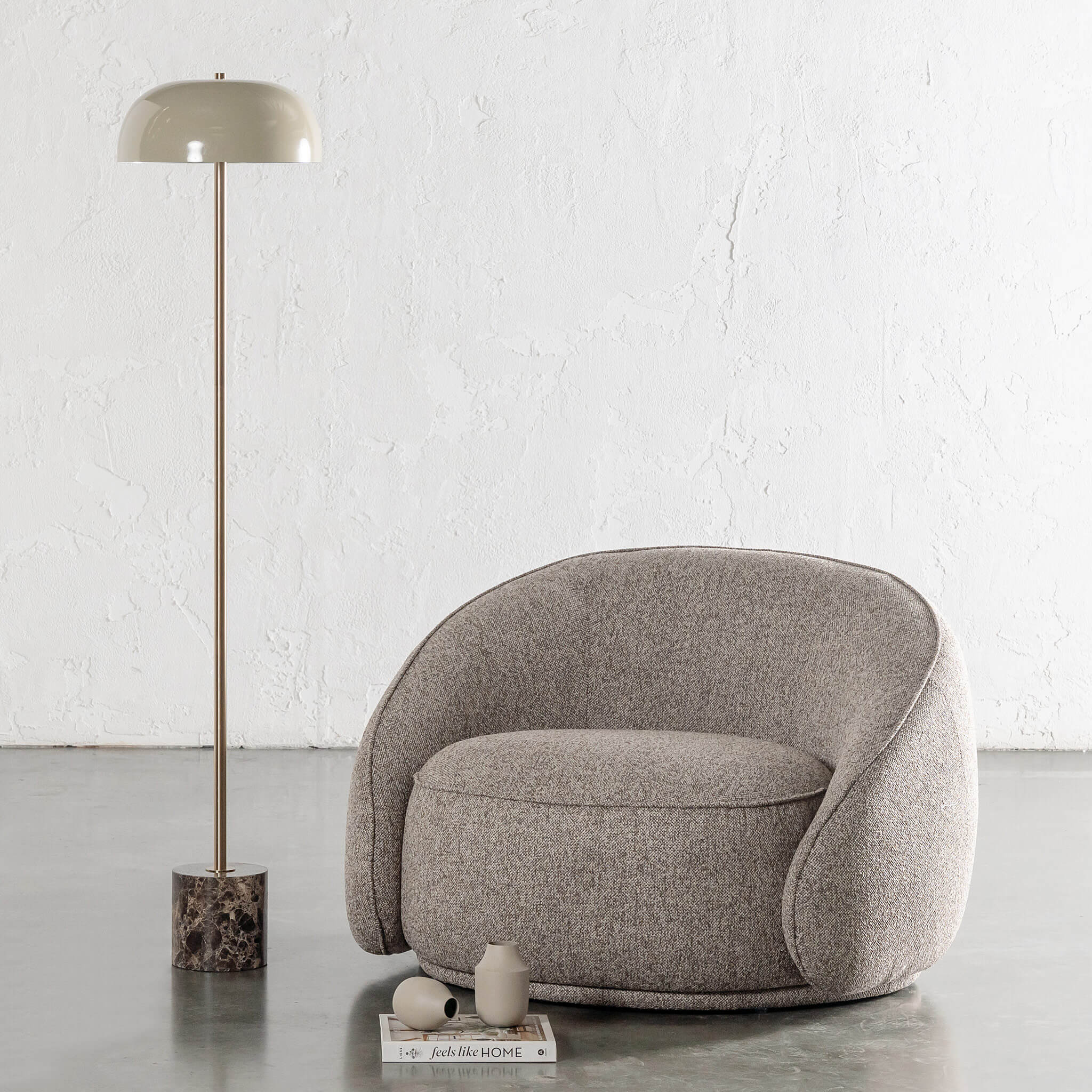 San Lourenca Marble Floor Lamp – Taupe Shade + Mocha Marble