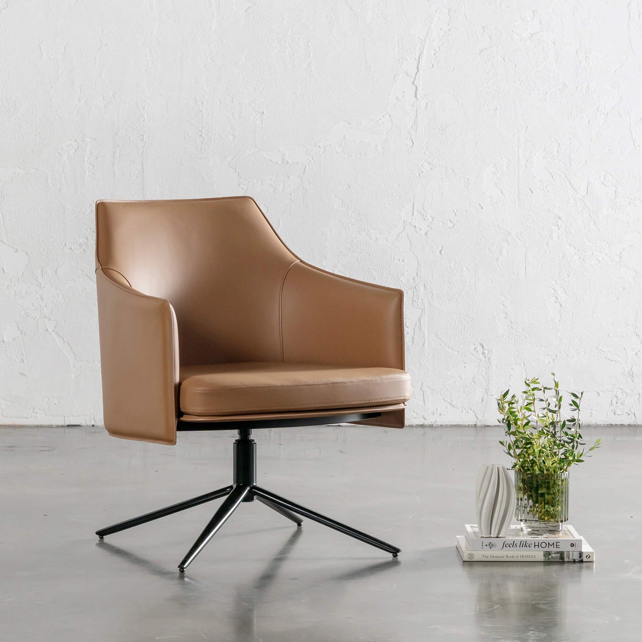 Bolina Mid Century Vegan Leather Swivel Armchair – Saddle Tan