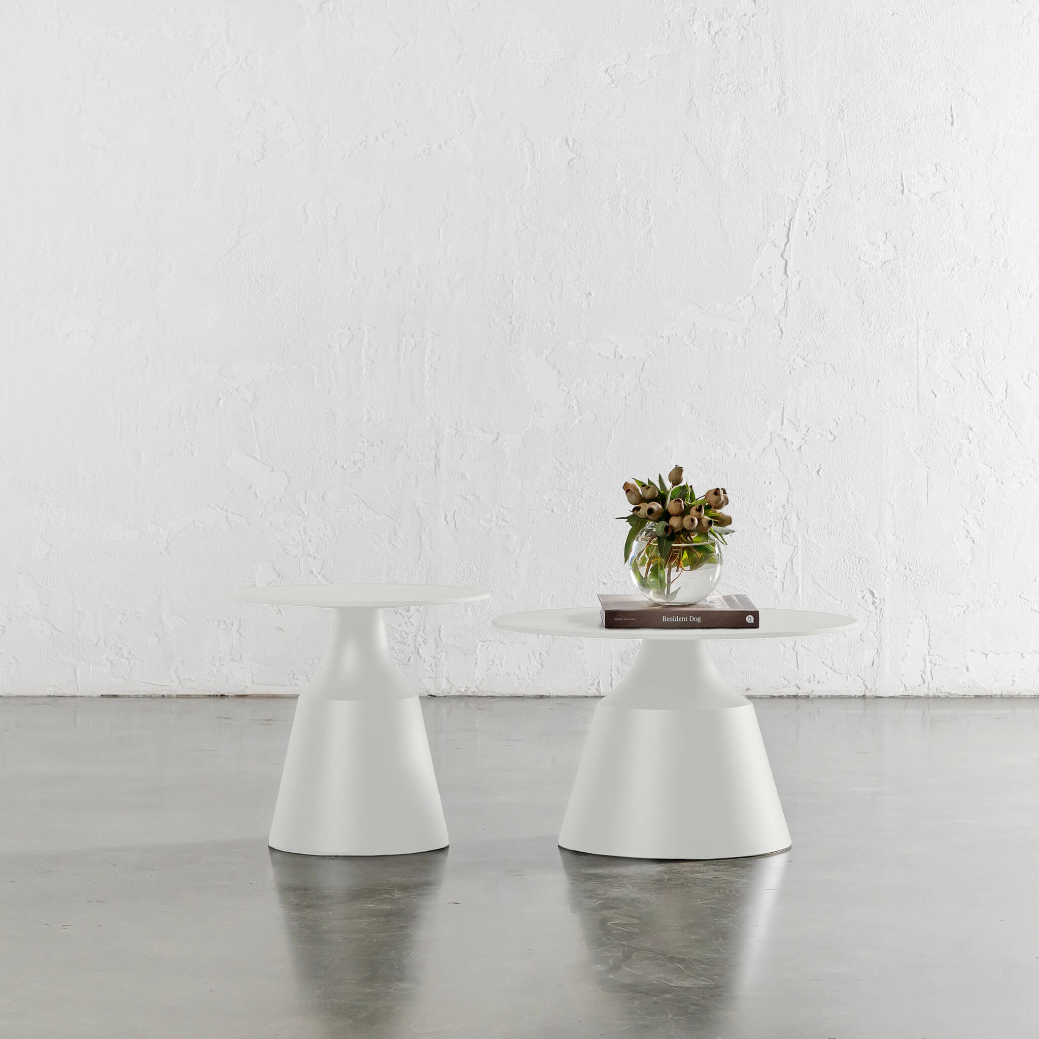 Borgaro Ceramica Occasional Tables – Ghost White + Onyx Calcutta