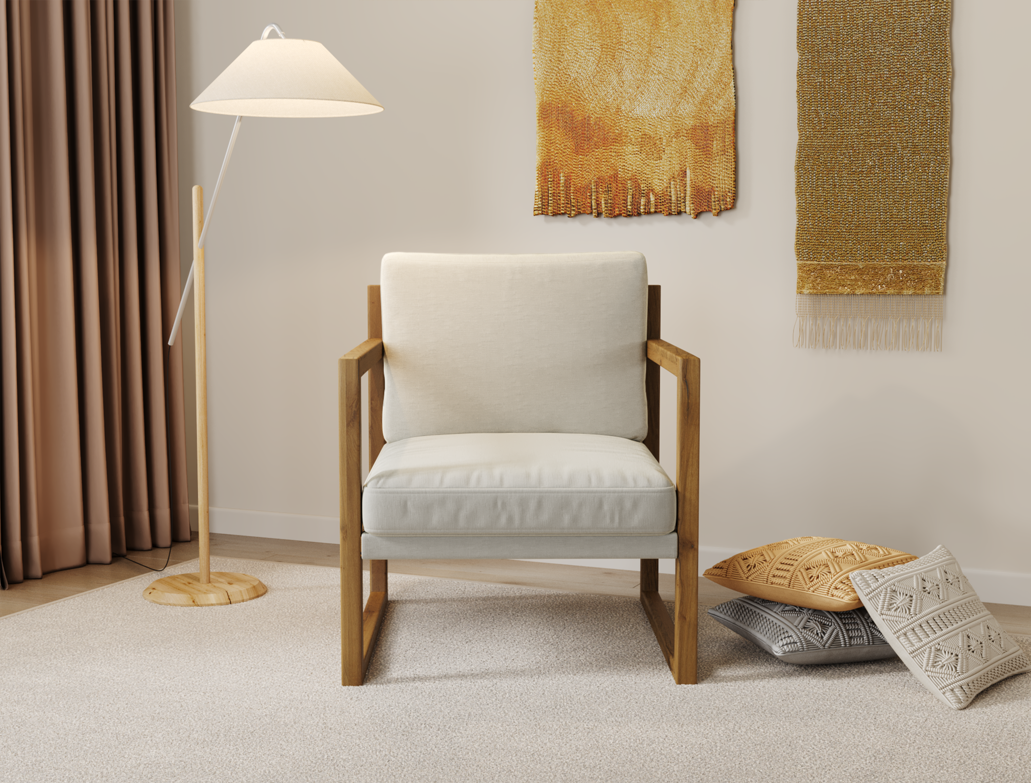 Brienne Single Seater Grey Wooden Sofa Armchair - Image 1