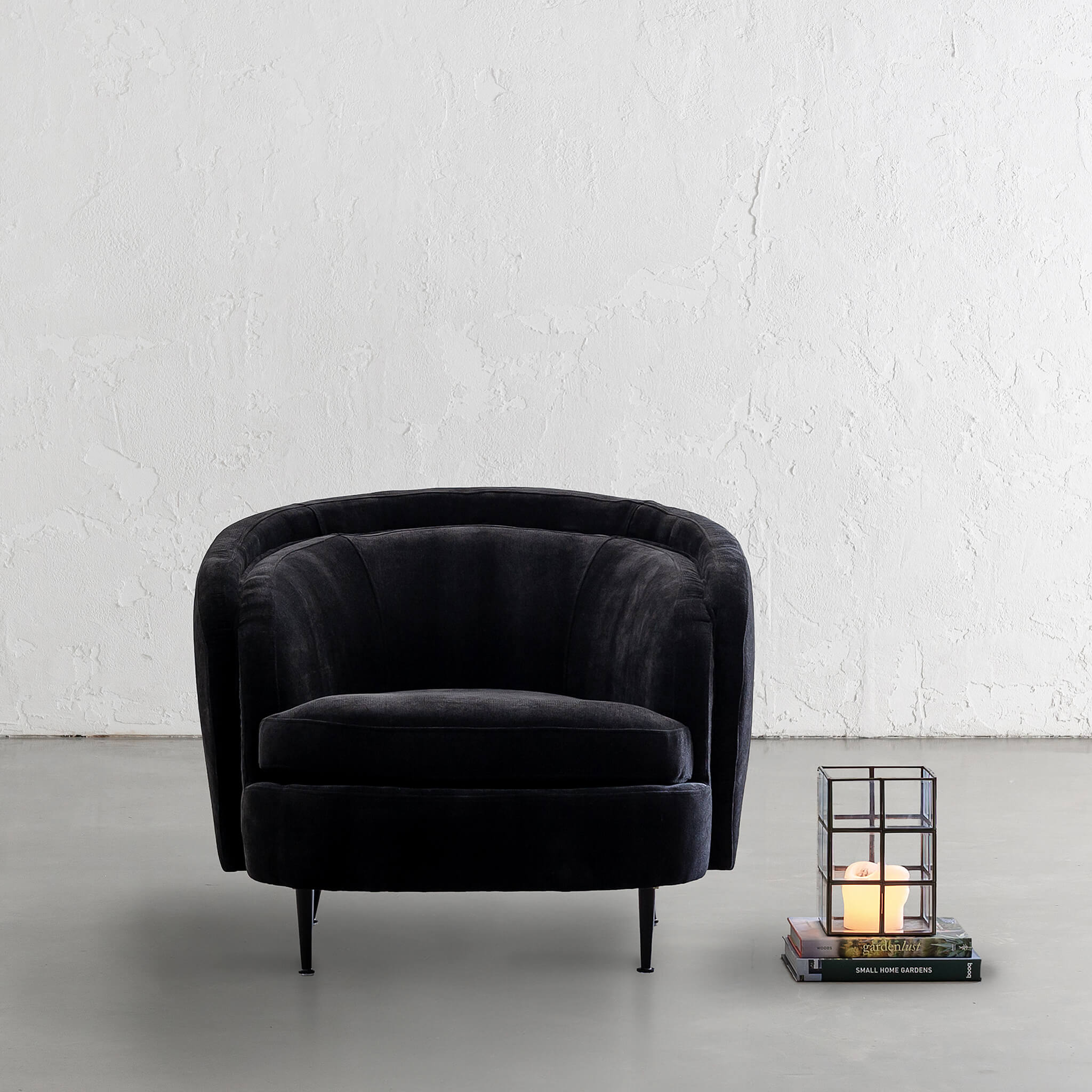 Carson Curve Armchair – Noir Black Textured Velour - Image 1