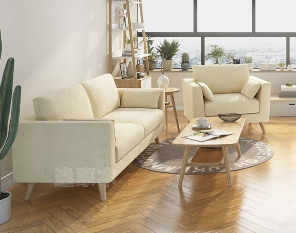 Coastal Scandi-Style Fabric Sofa 3 Seater Cream Beige Leisure Sofa with High-Resilience Latex Seating for Small Living Rooms