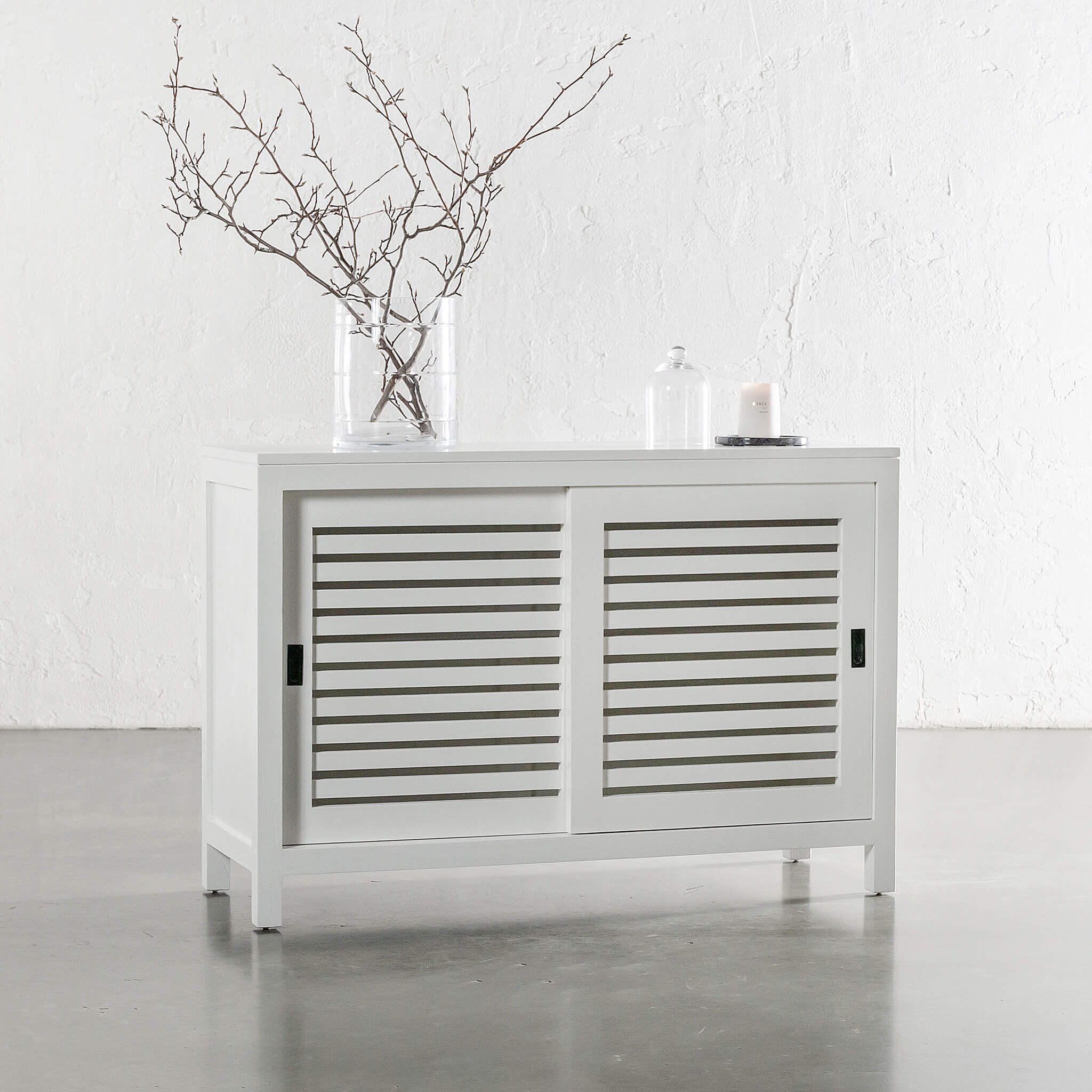 Conrad 2 Door Slatted Console – White Grain
