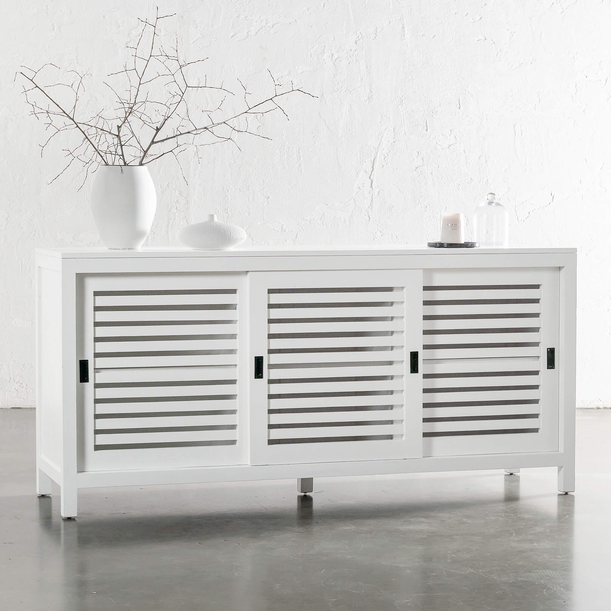 Conrad 3 Door Slatted Console – White Grain