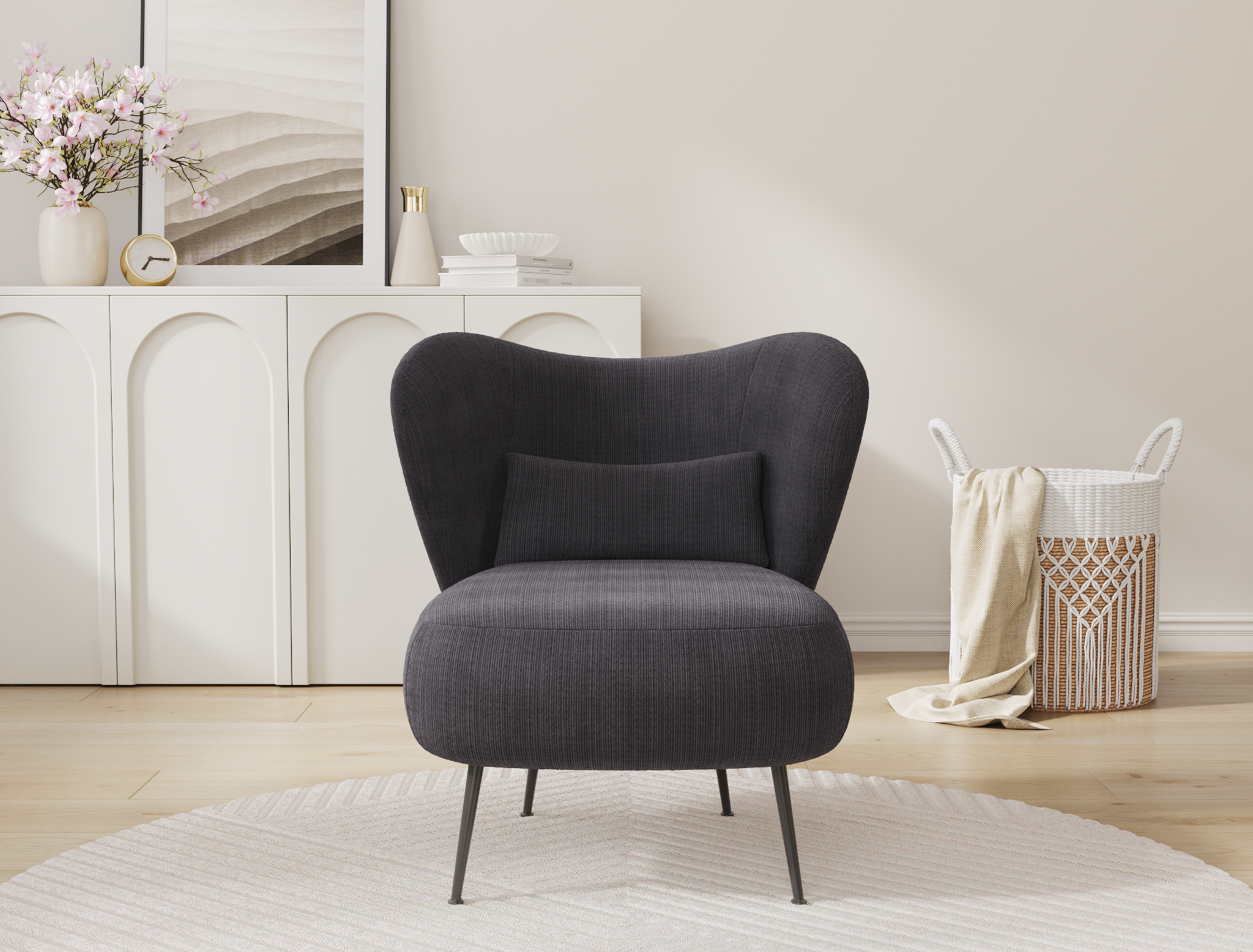 Ryder Charcoal Corduroy Velvet Armchair - Image 1
