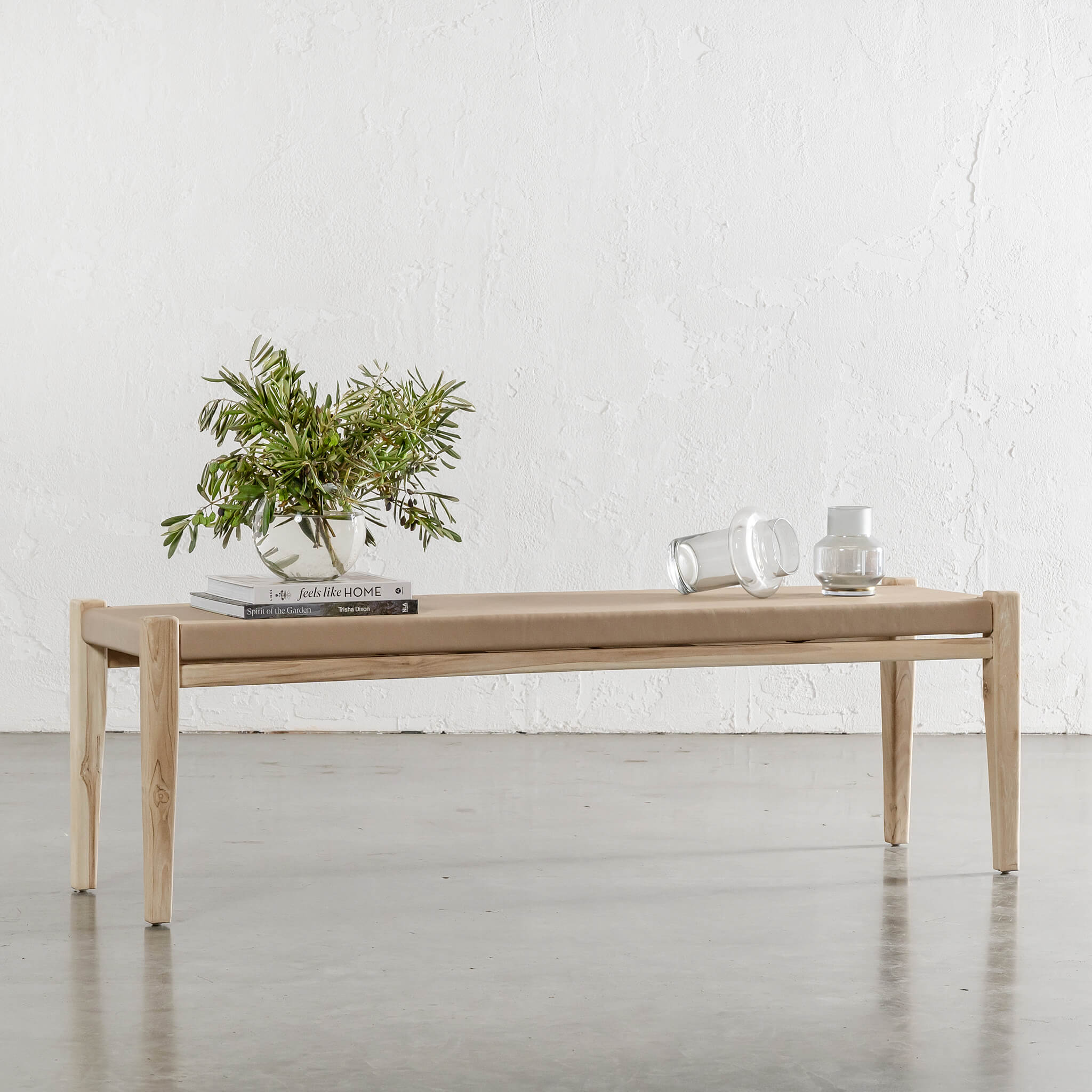 Maland Contempo Solid Hide Leather Bench – Blonde Wood + Toasted Almond Leather Hide - Image 1
