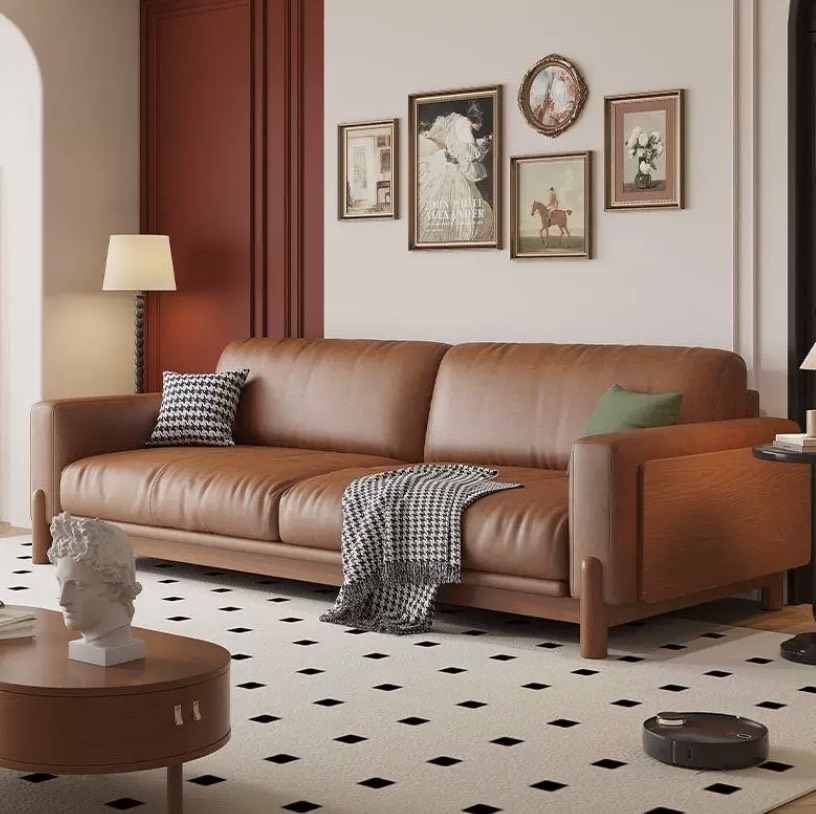 Mid-Century-Modern Solid Wood Sectional for Villas, Apartments, and High-End Living Rooms