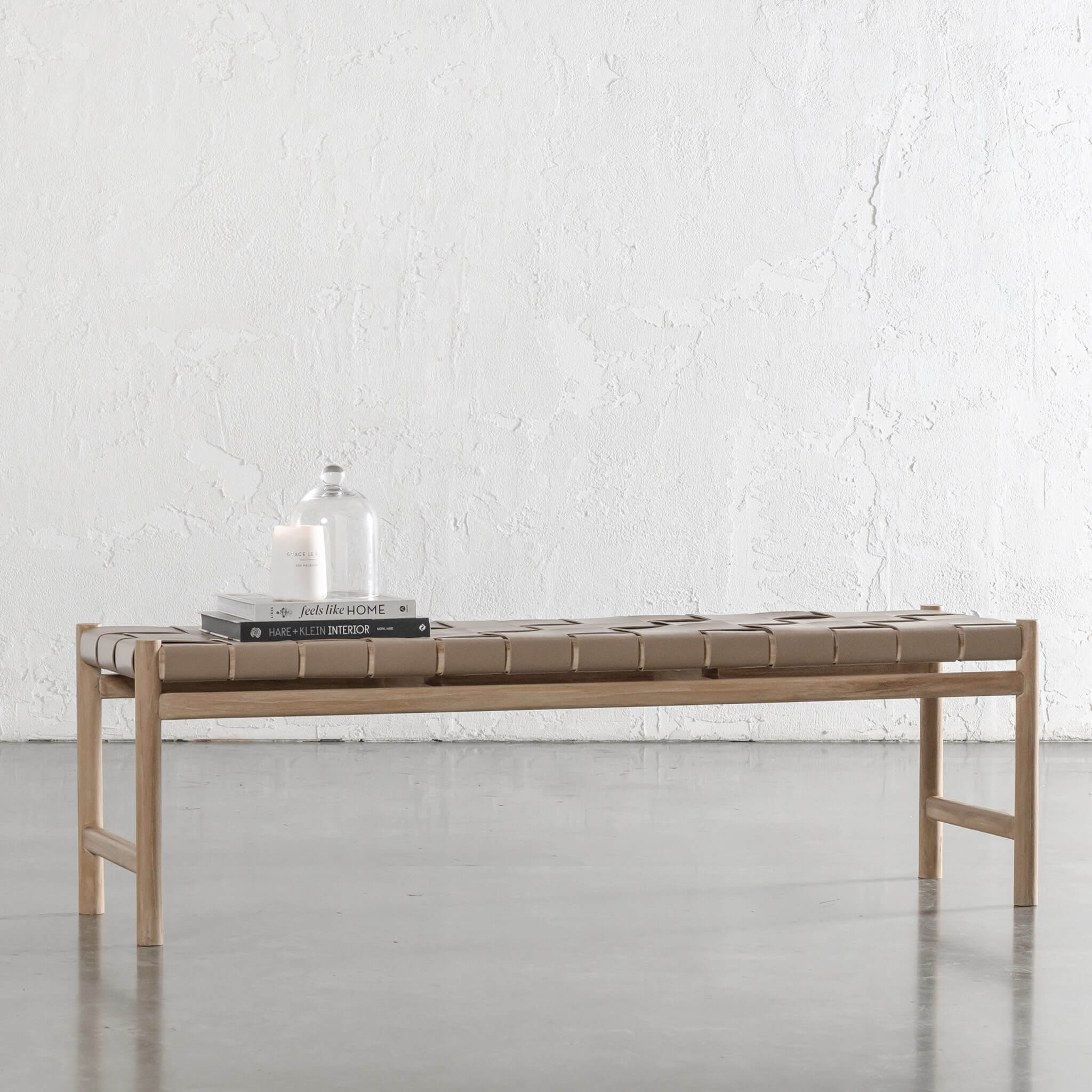 Montero Woven Leather Bench – Light Taupe Leather Hide - Image 1