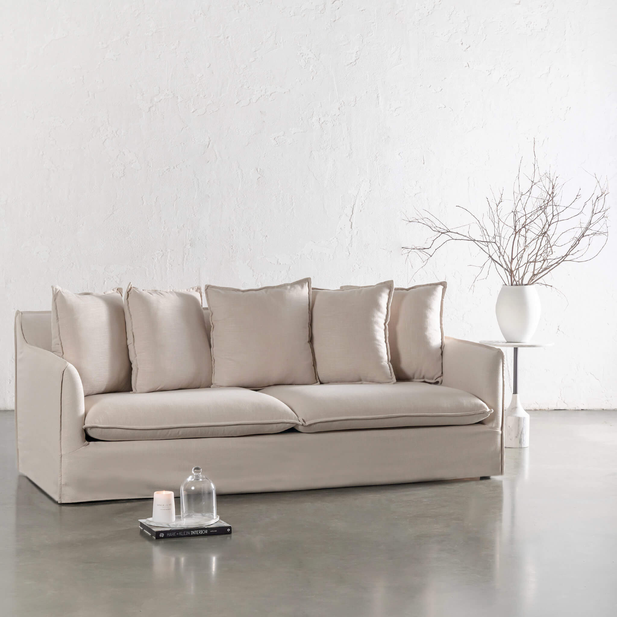 Sevilla 3 Seater Slip Cover Sofa – Linen Oatmeal Mist - Image 1