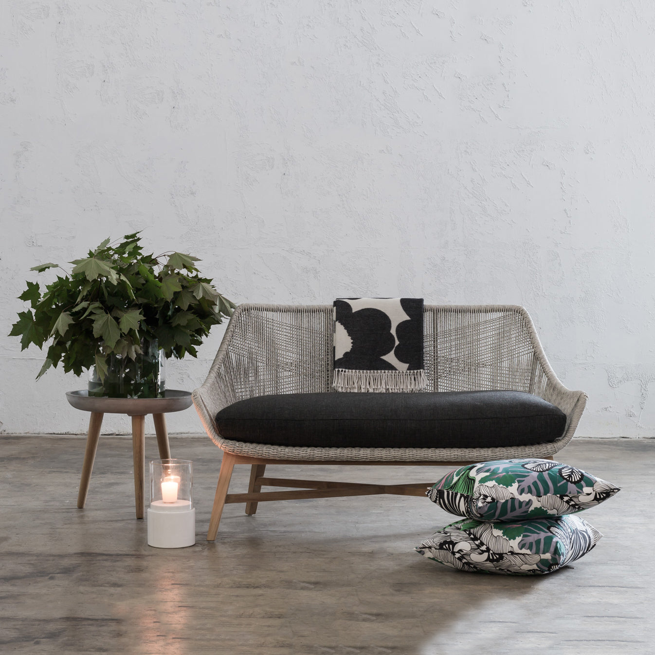Inizia Woven Rattan Indoor / Outdoor 2 Seat Sofa – Ash Grey
